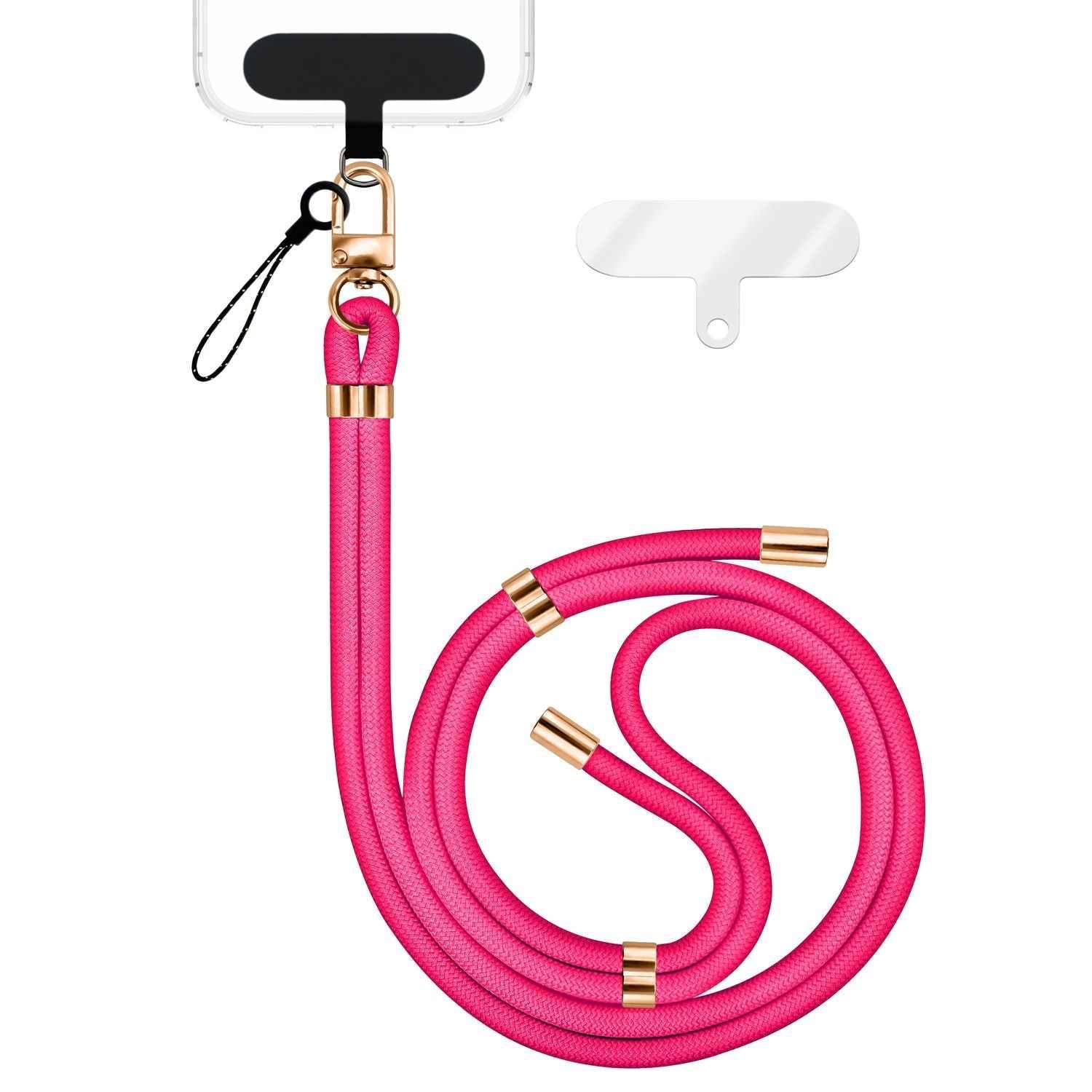NALIA HoldMe Universal Handykette für Smartphone & Handyhüllen, Nylon-Seil Verstellbar & Abnehmbar, Umhänge-Band, Handyband, Lanyard mit Karabiner & 2 Patches