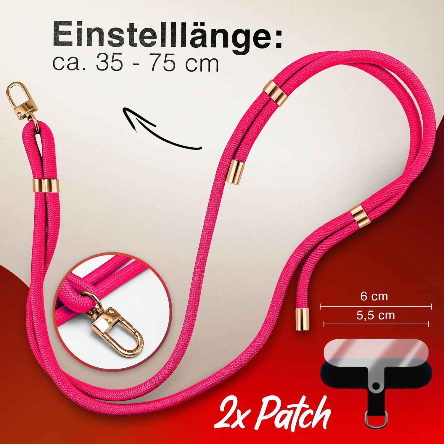 NALIA HoldMe Universal Handykette für Smartphone & Handyhüllen, Nylon-Seil Verstellbar & Abnehmbar, Umhänge-Band, Handyband, Lanyard mit Karabiner & 2 Patches
