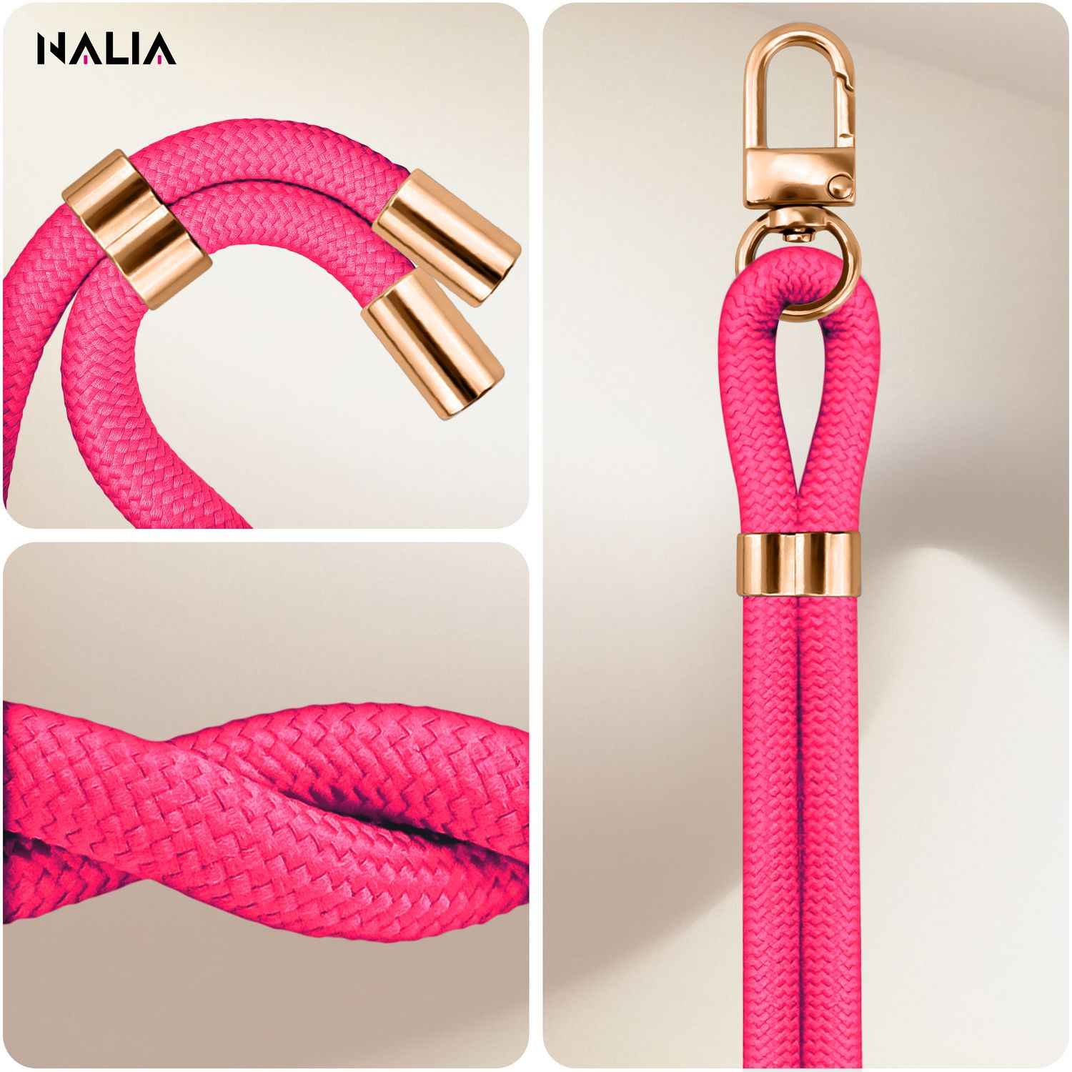 NALIA HoldMe Universal Handykette für Smartphone & Handyhüllen, Nylon-Seil Verstellbar & Abnehmbar, Umhänge-Band, Handyband, Lanyard mit Karabiner & 2 Patches