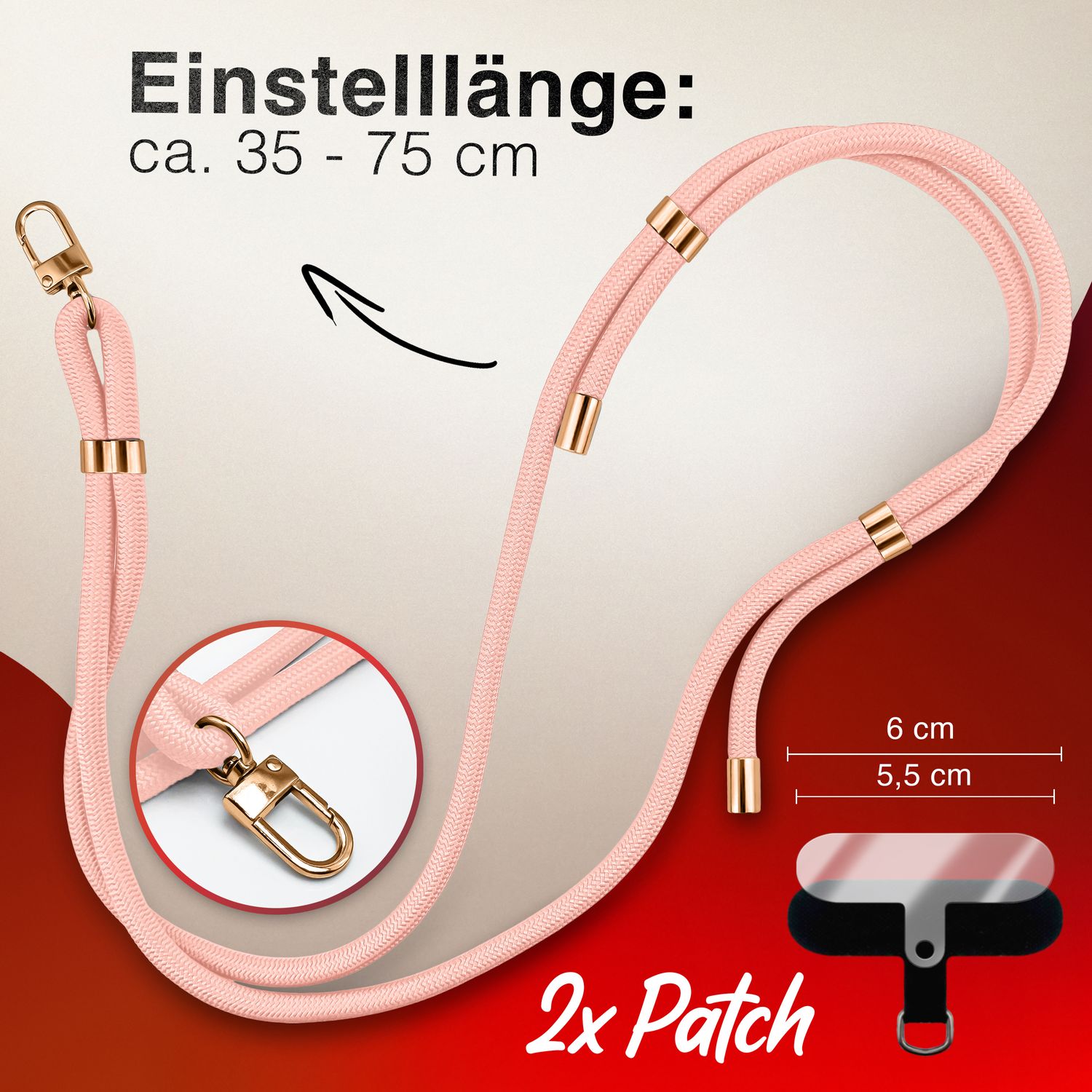 Handykette Nylon verstellbar abnehmbar mit Karabiner & 2 Patches | NALIA Berlin