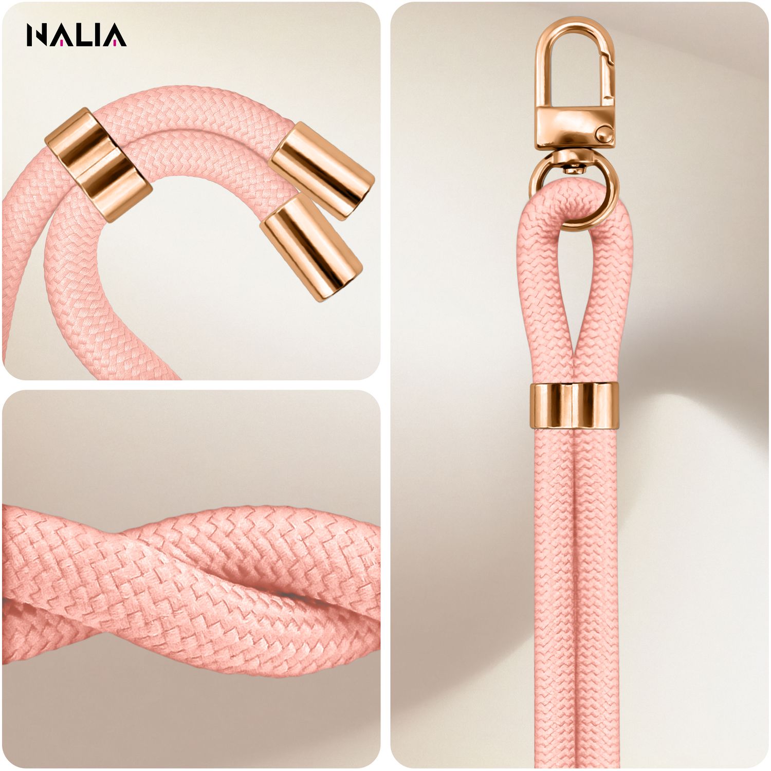 Handykette Nylon verstellbar abnehmbar mit Karabiner & 2 Patches | NALIA Berlin