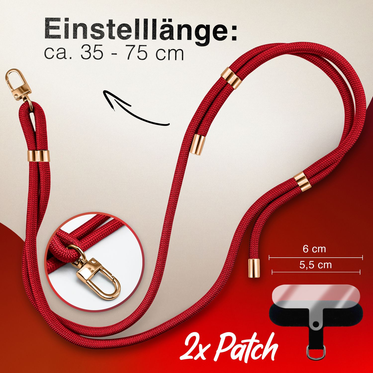 Handykette Nylon verstellbar abnehmbar mit Karabiner & 2 Patches | NALIA Berlin