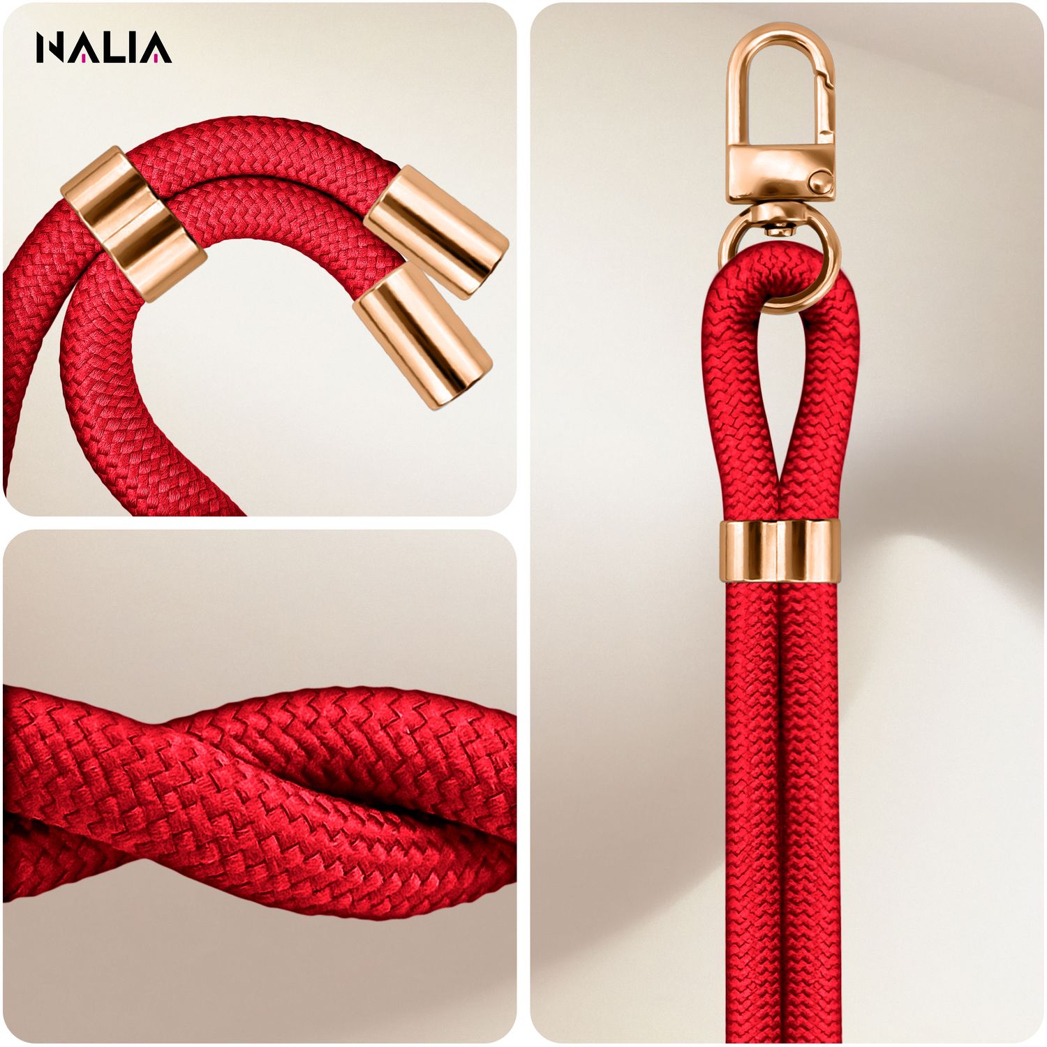 Handykette Nylon verstellbar abnehmbar mit Karabiner & 2 Patches | NALIA Berlin