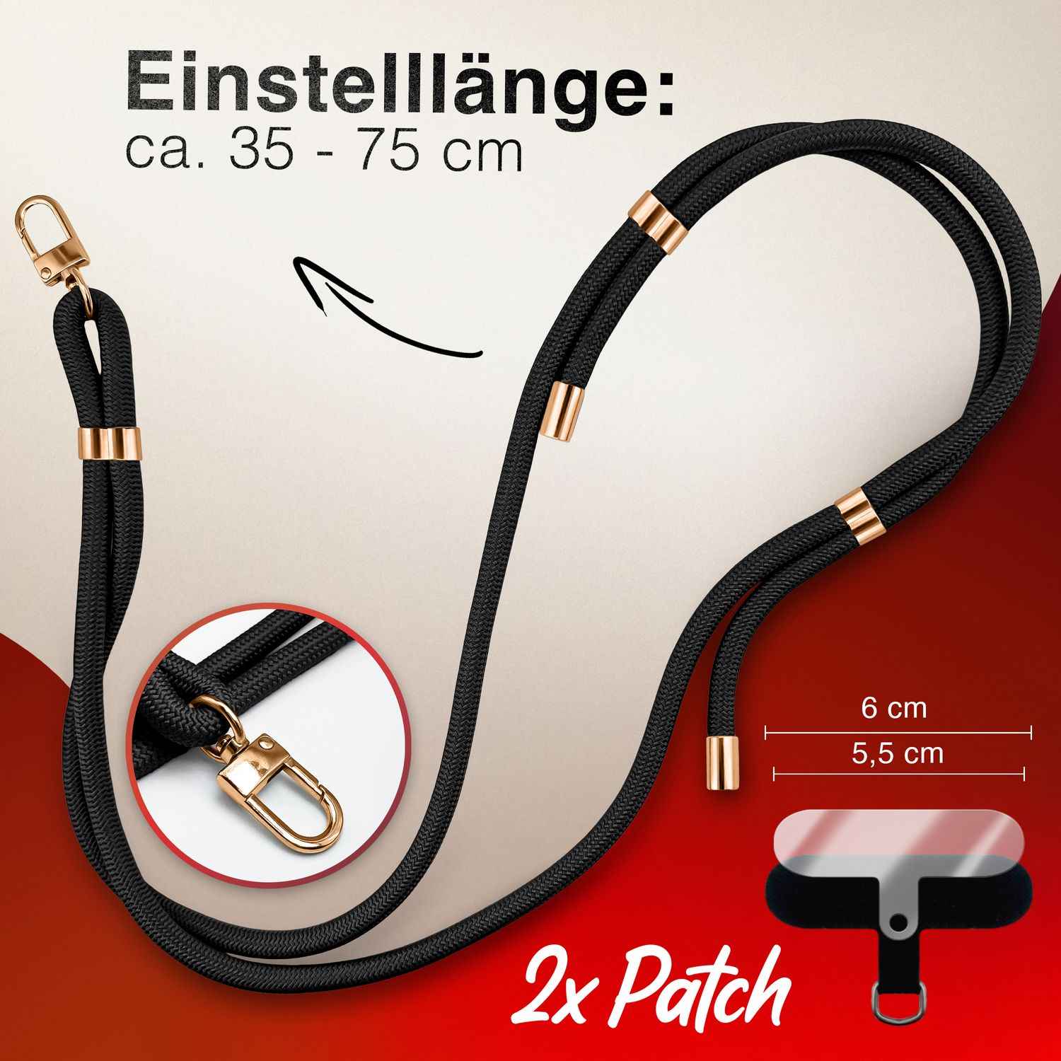 NALIA HoldMe Universal Handykette für Smartphone & Handyhüllen, Nylon-Seil Verstellbar & Abnehmbar, Umhänge-Band, Handyband, Lanyard mit Karabiner & 2 Patches