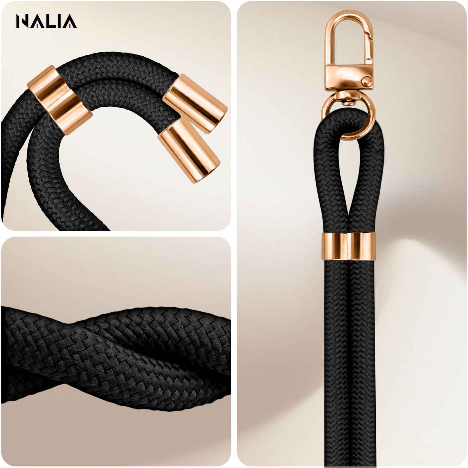 NALIA HoldMe Universal Handykette für Smartphone & Handyhüllen, Nylon-Seil Verstellbar & Abnehmbar, Umhänge-Band, Handyband, Lanyard mit Karabiner & 2 Patches