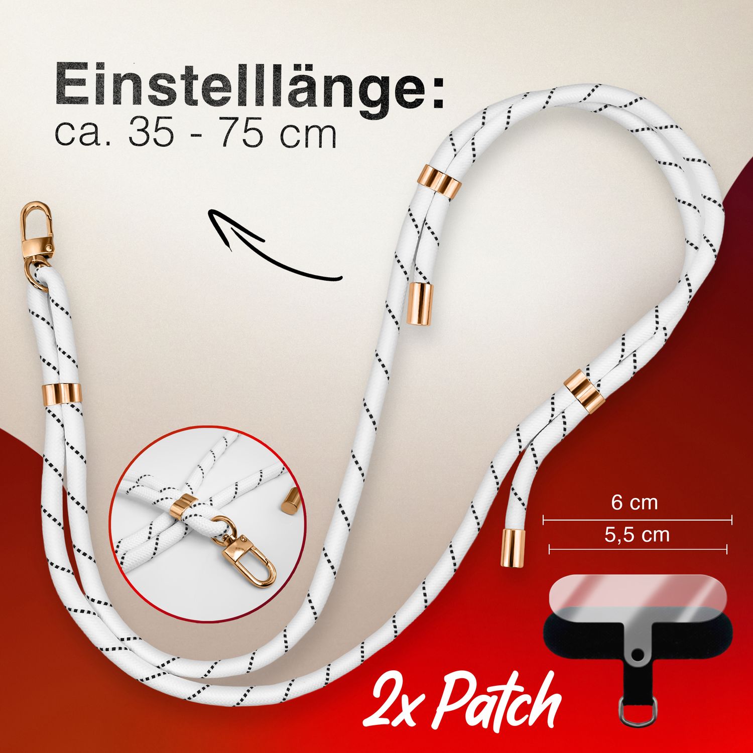 Handykette Nylon verstellbar abnehmbar mit Karabiner & 2 Patches | NALIA Berlin