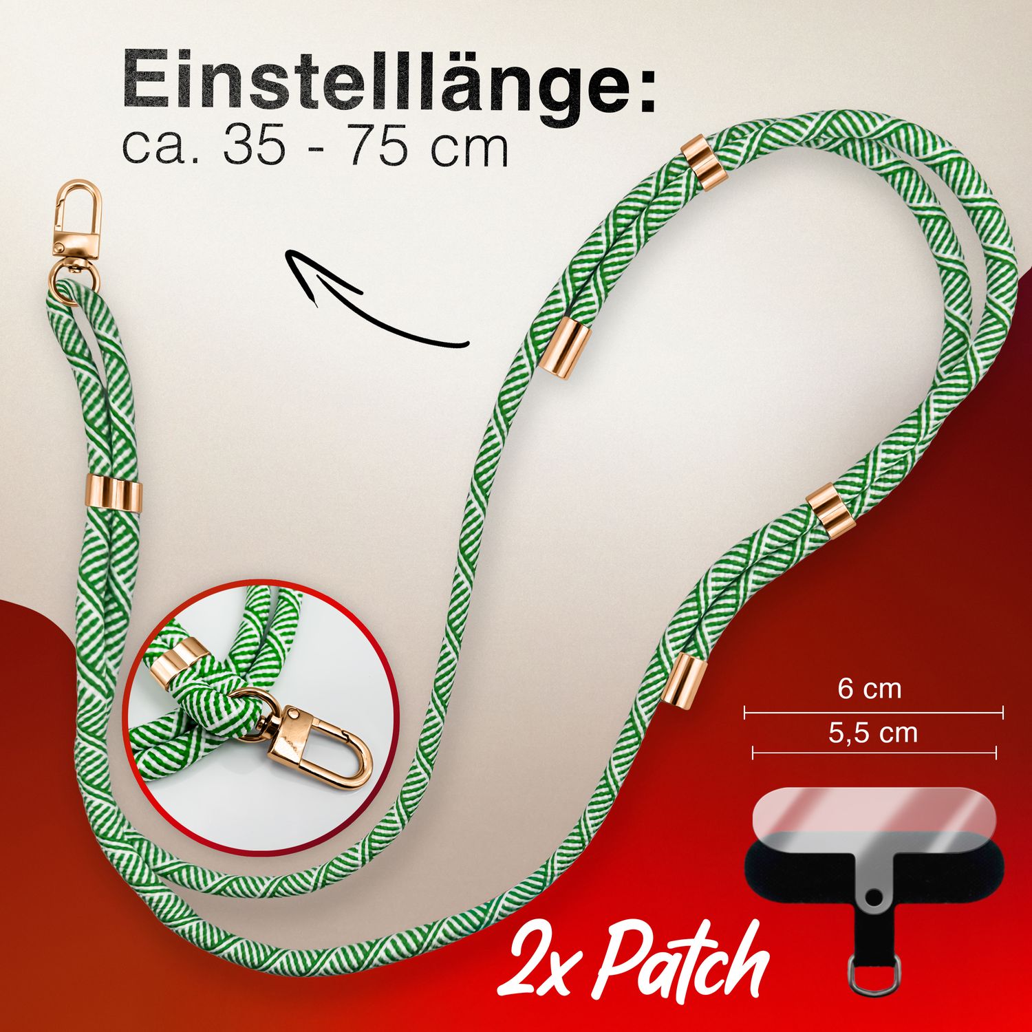 Handykette Nylon verstellbar abnehmbar mit Karabiner & 2 Patches | NALIA Berlin
