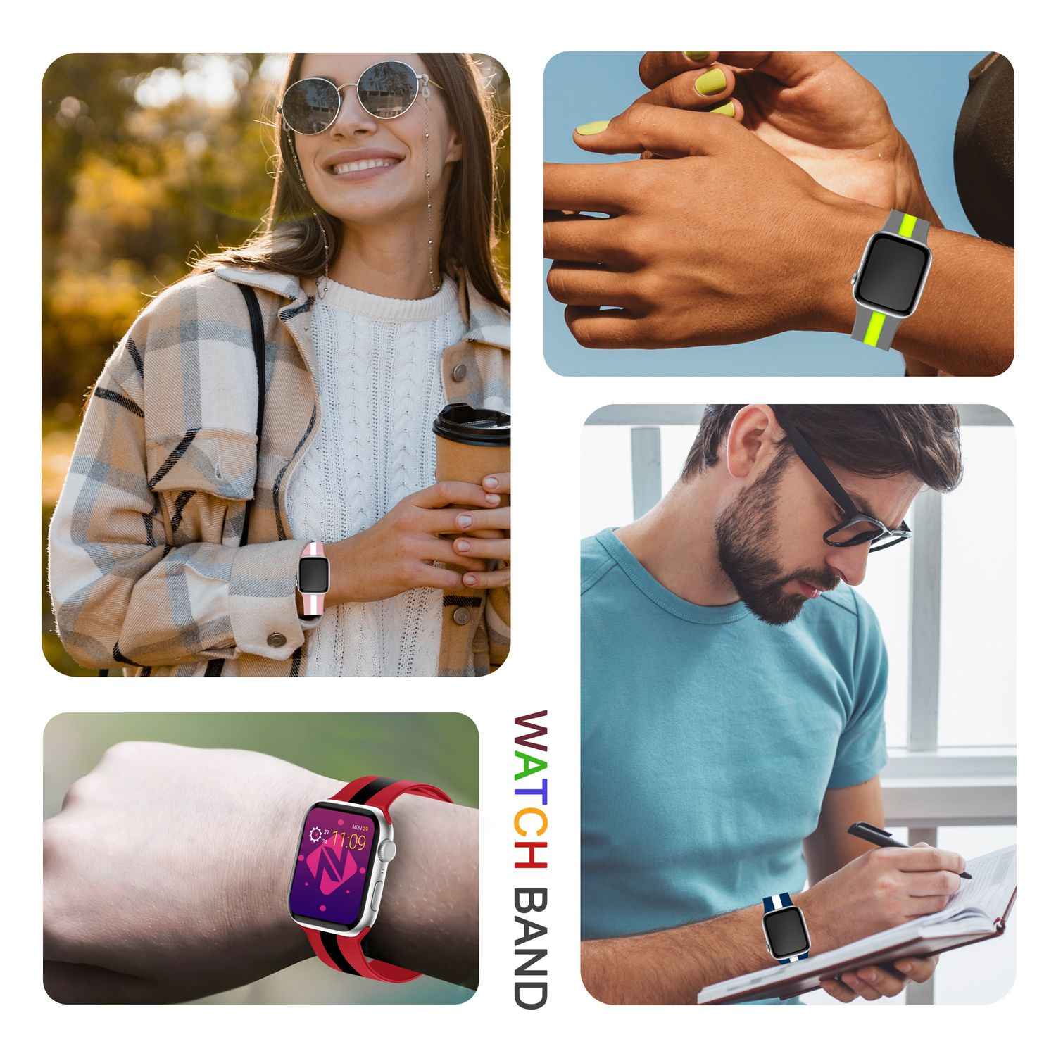 Gestreiftes Silikon Armband für Apple Watch SE/8/7/6/5/4/3/2/1, 38mm 40mm 41mm