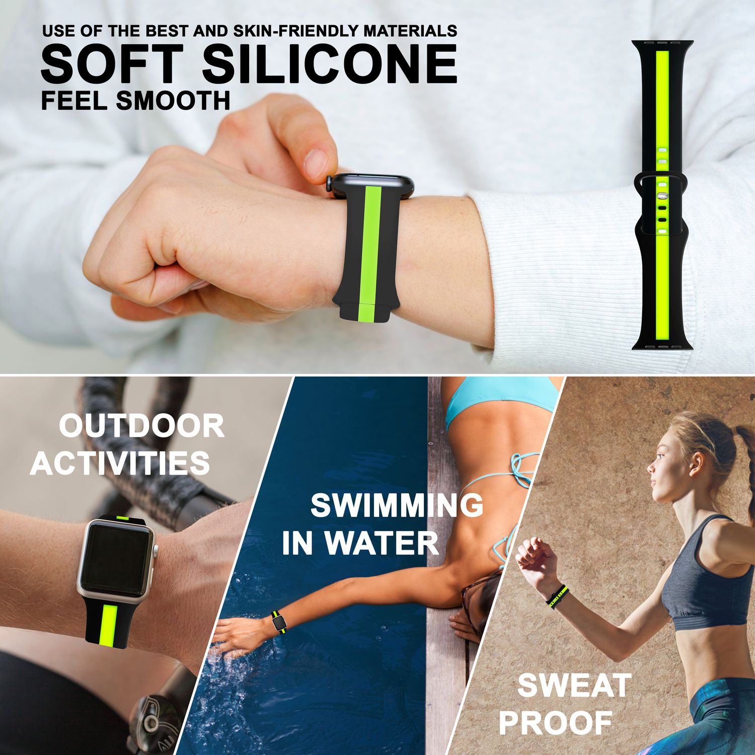 Silikon Armband gestreift für Apple Watch SE/8/7/6/5/4/3/2/1 38-41 mm