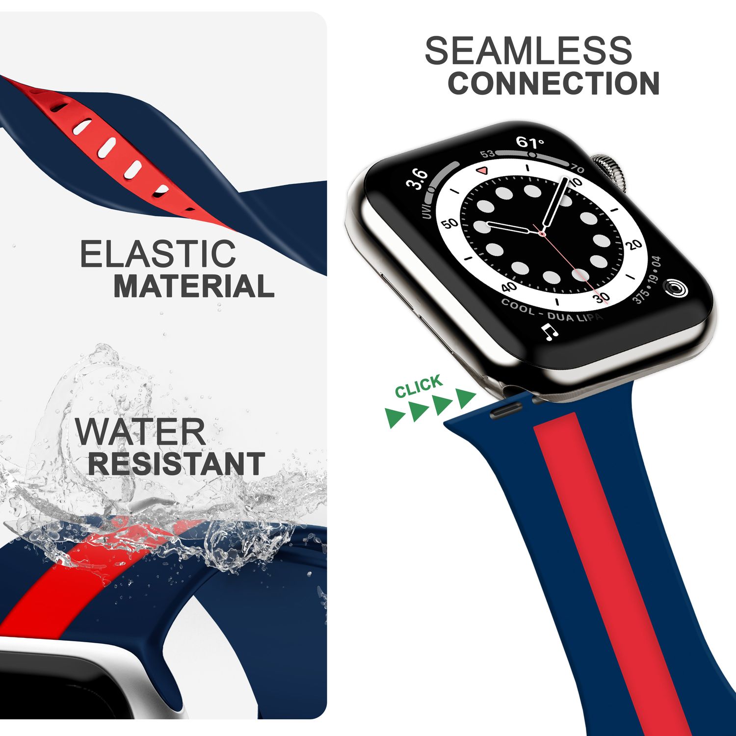 Silikon Armband gestreift für Apple Watch SE/8/7/6/5/4/3/2/1 38-41 mm
