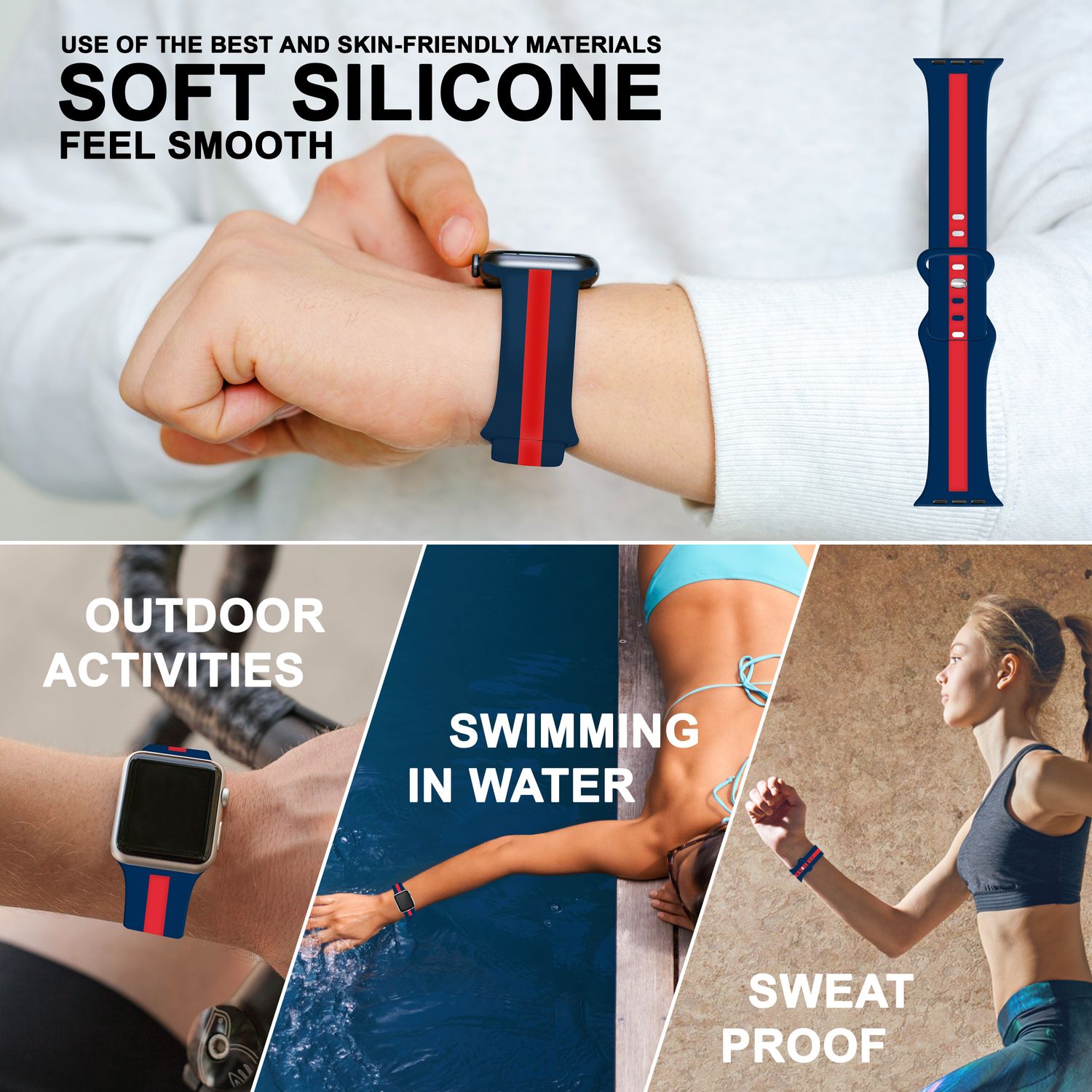 Silikon Armband gestreift für Apple Watch SE/8/7/6/5/4/3/2/1 38-41 mm