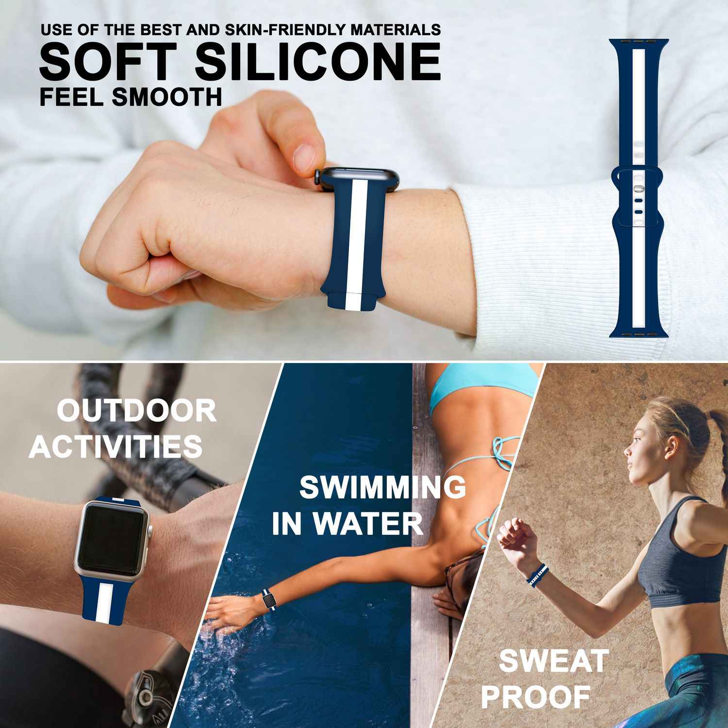 Gestreiftes Silikon Armband für Apple Watch SE/8/7/6/5/4/3/2/1, 38mm 40mm 41mm