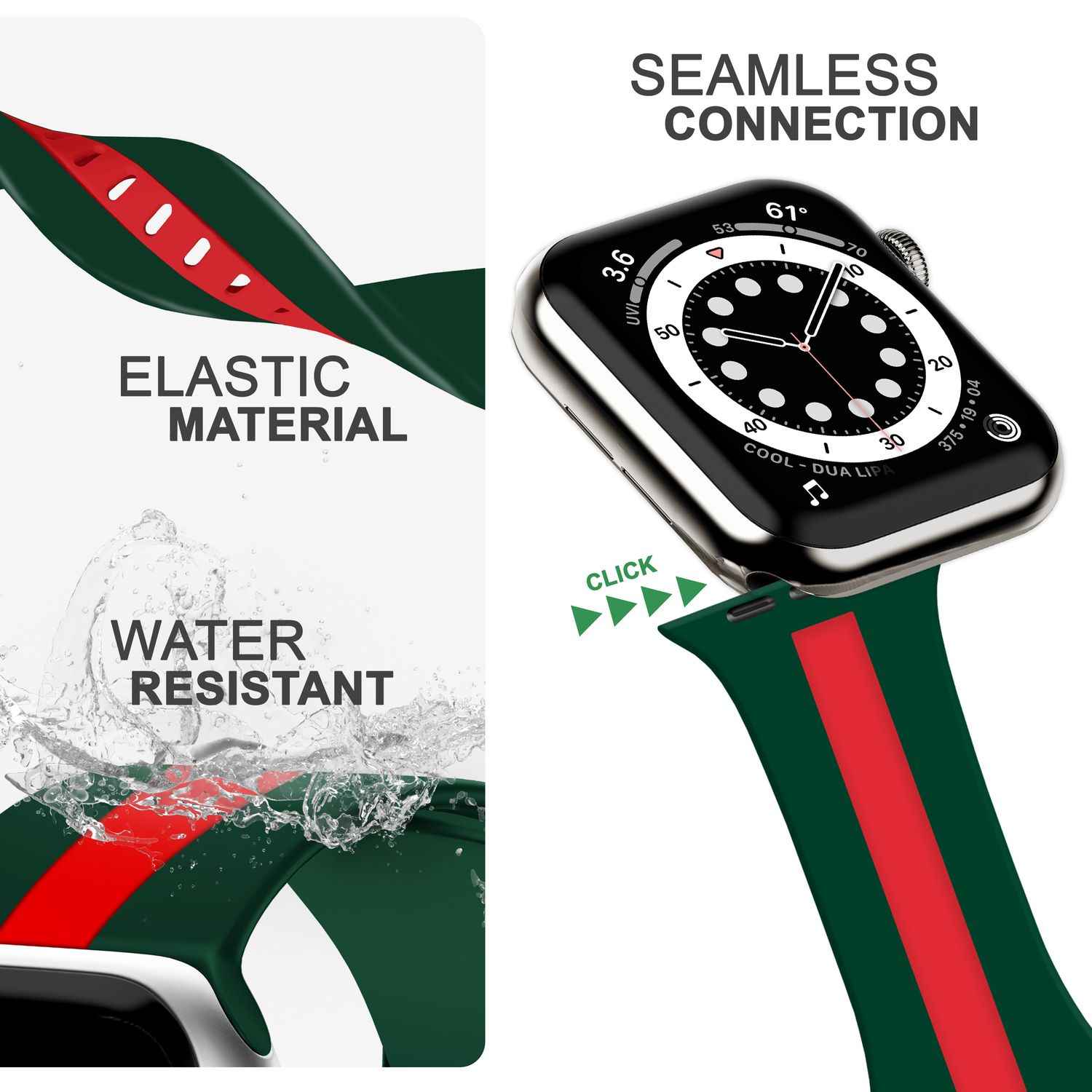 Gestreiftes Silikon Armband für Apple Watch SE/8/7/6/5/4/3/2/1, 38mm 40mm 41mm