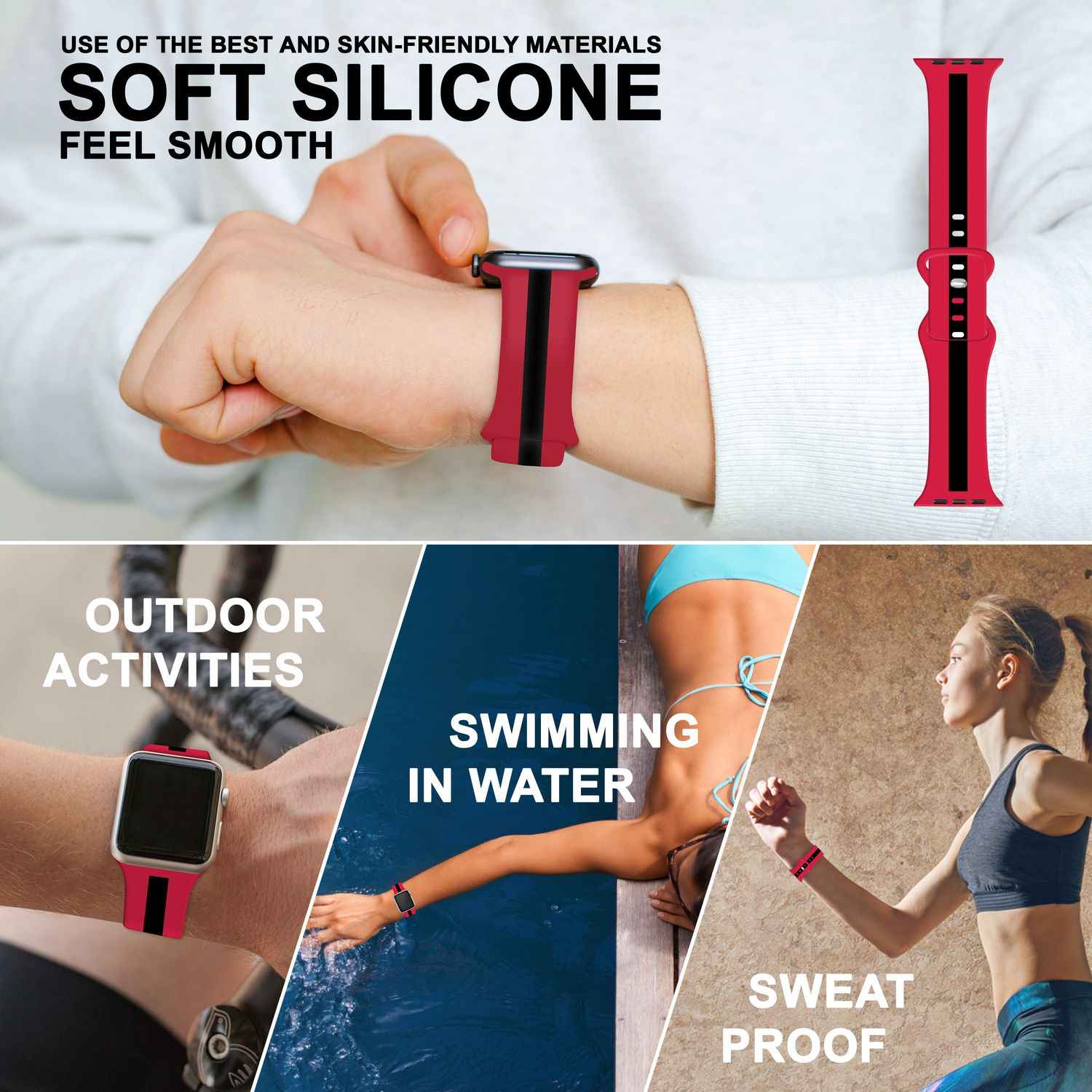 Gestreiftes Silikon Armband für Apple Watch SE/8/7/6/5/4/3/2/1, 38mm 40mm 41mm