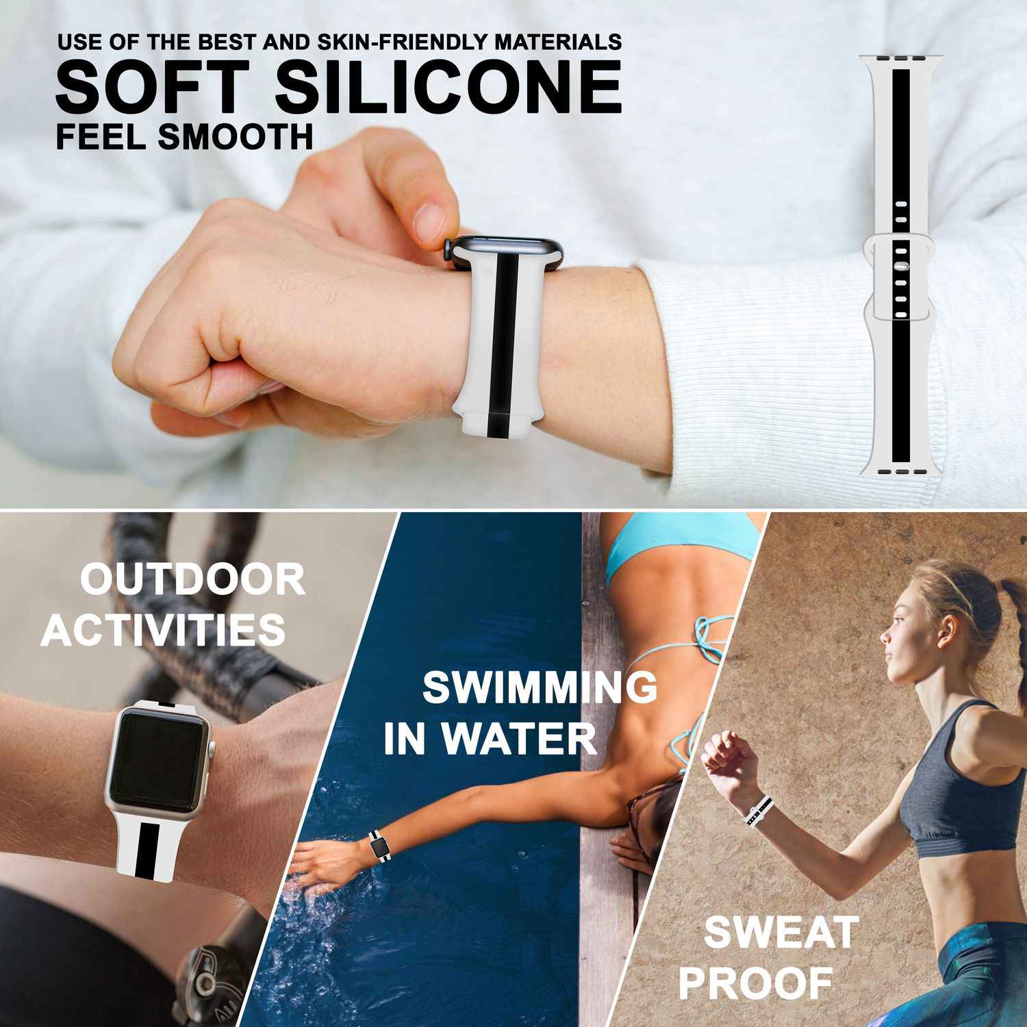 Gestreiftes Silikon Armband für Apple Watch SE/8/7/6/5/4/3/2/1, 38mm 40mm 41mm