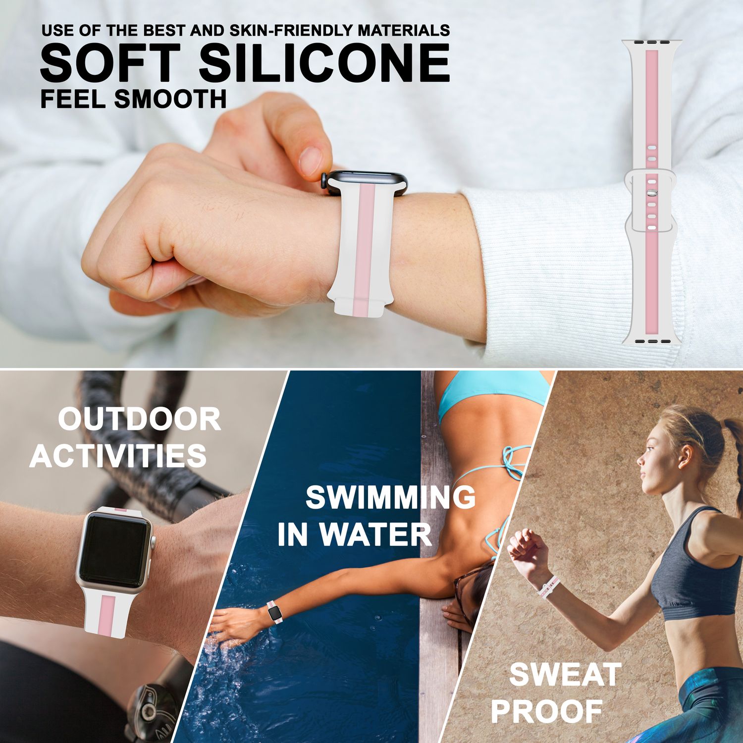 Silikon Armband gestreift für Apple Watch SE/8/7/6/5/4/3/2/1 38-41 mm