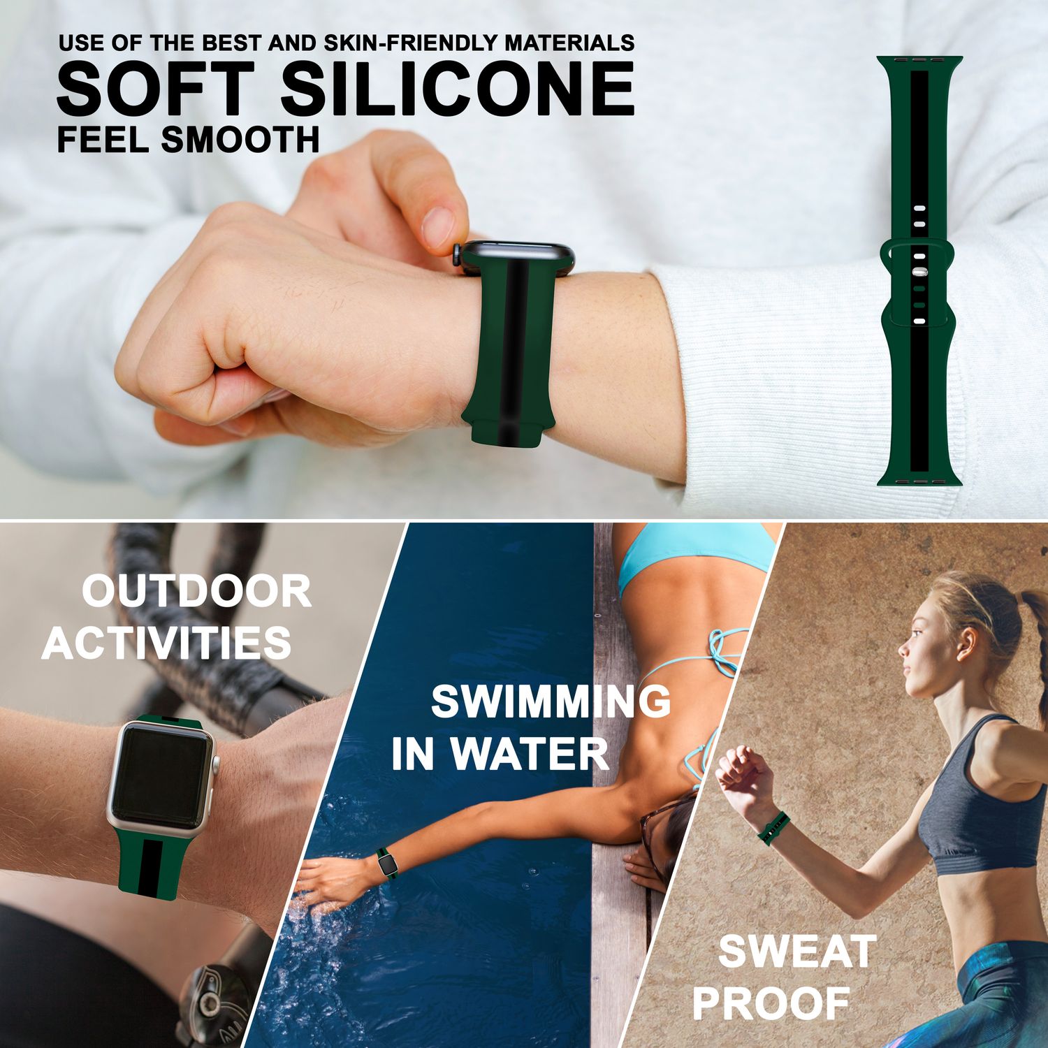 Silikon Armband für Apple Watch 42/44/45/49 mm Streifen-Design mehrfarbig