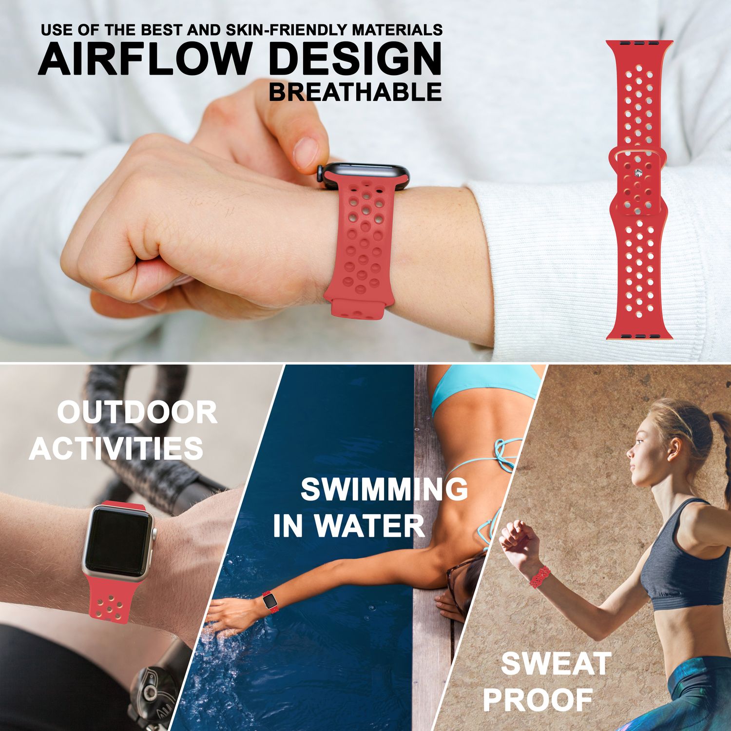 Silikon Armband gelocht für Apple Watch 42/44/45/49 mm | NALIA Berlin