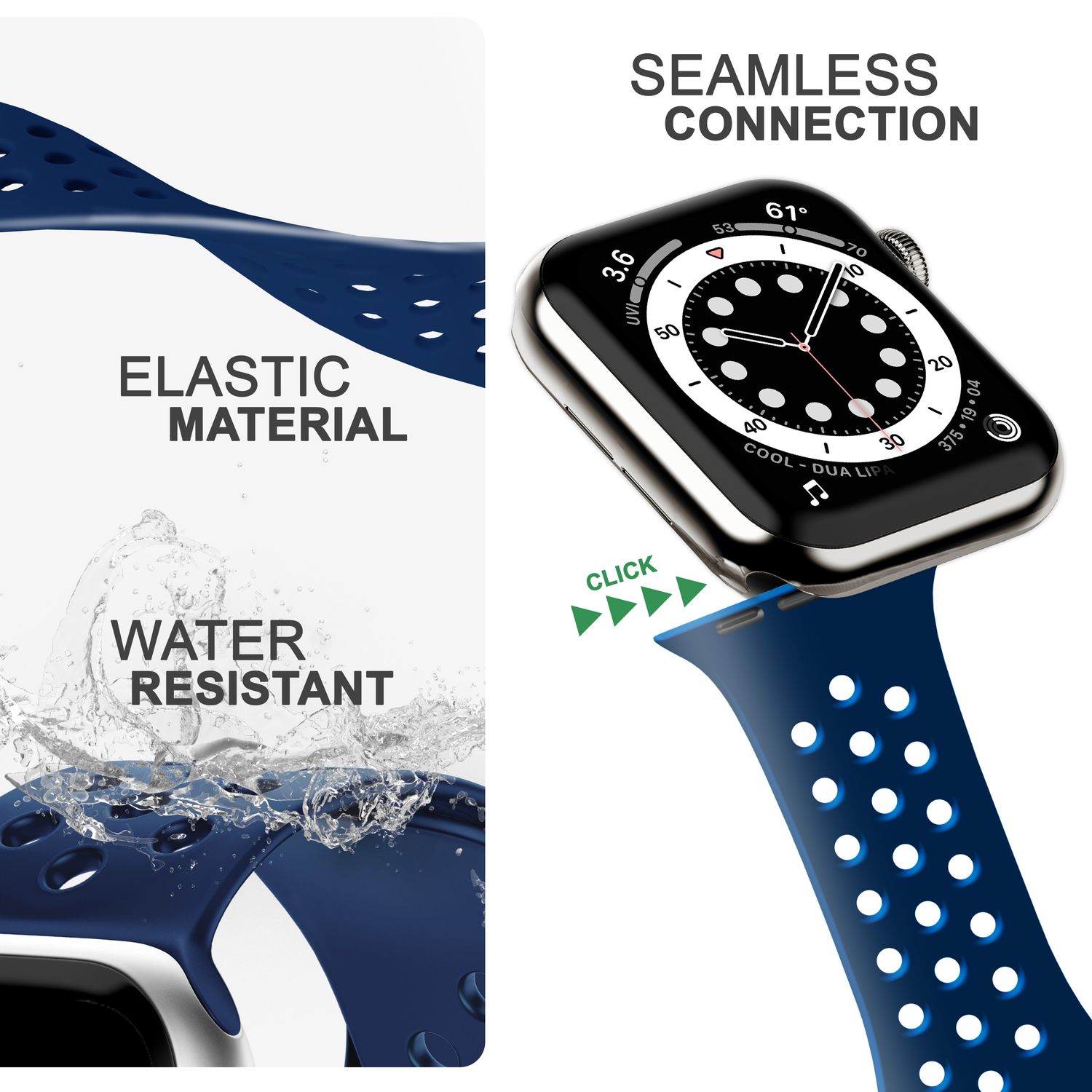 Silikon Armband gelocht für Apple Watch 42/44/45/49 mm | NALIA Berlin