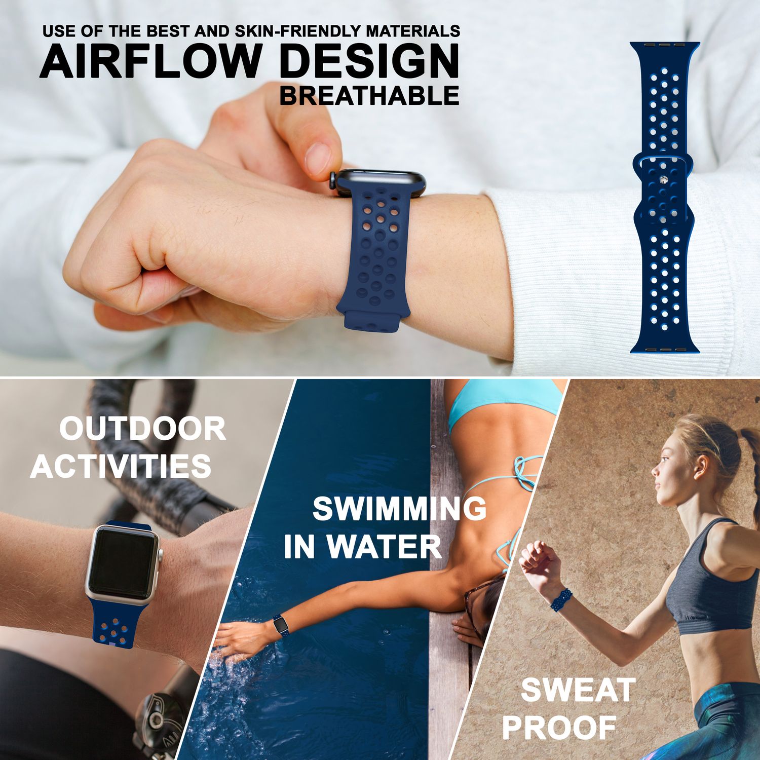 Silikon Armband gelocht für Apple Watch 42/44/45/49 mm | NALIA Berlin