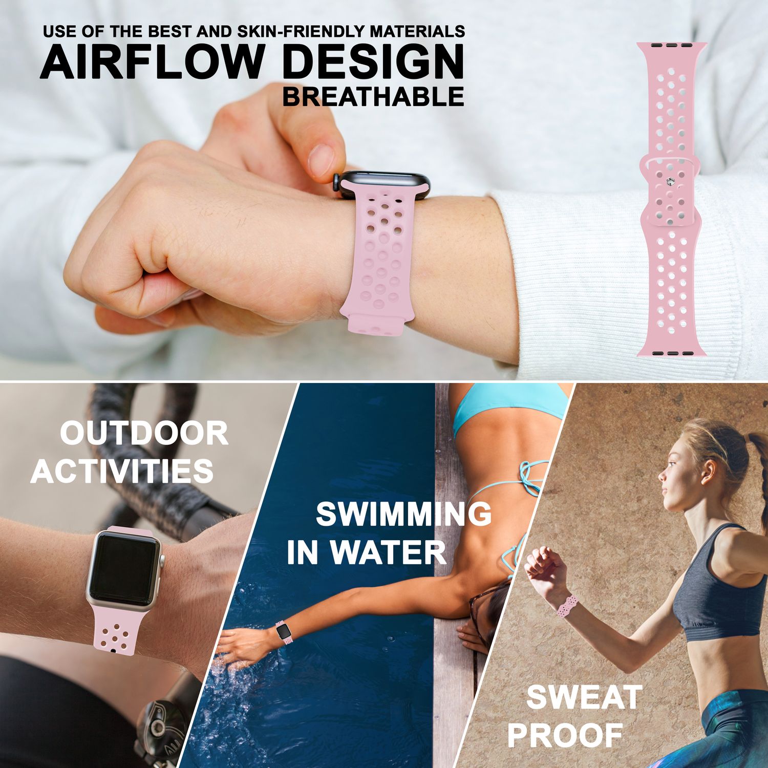 Silikon Armband gelocht für Apple Watch 42/44/45/49 mm | NALIA Berlin