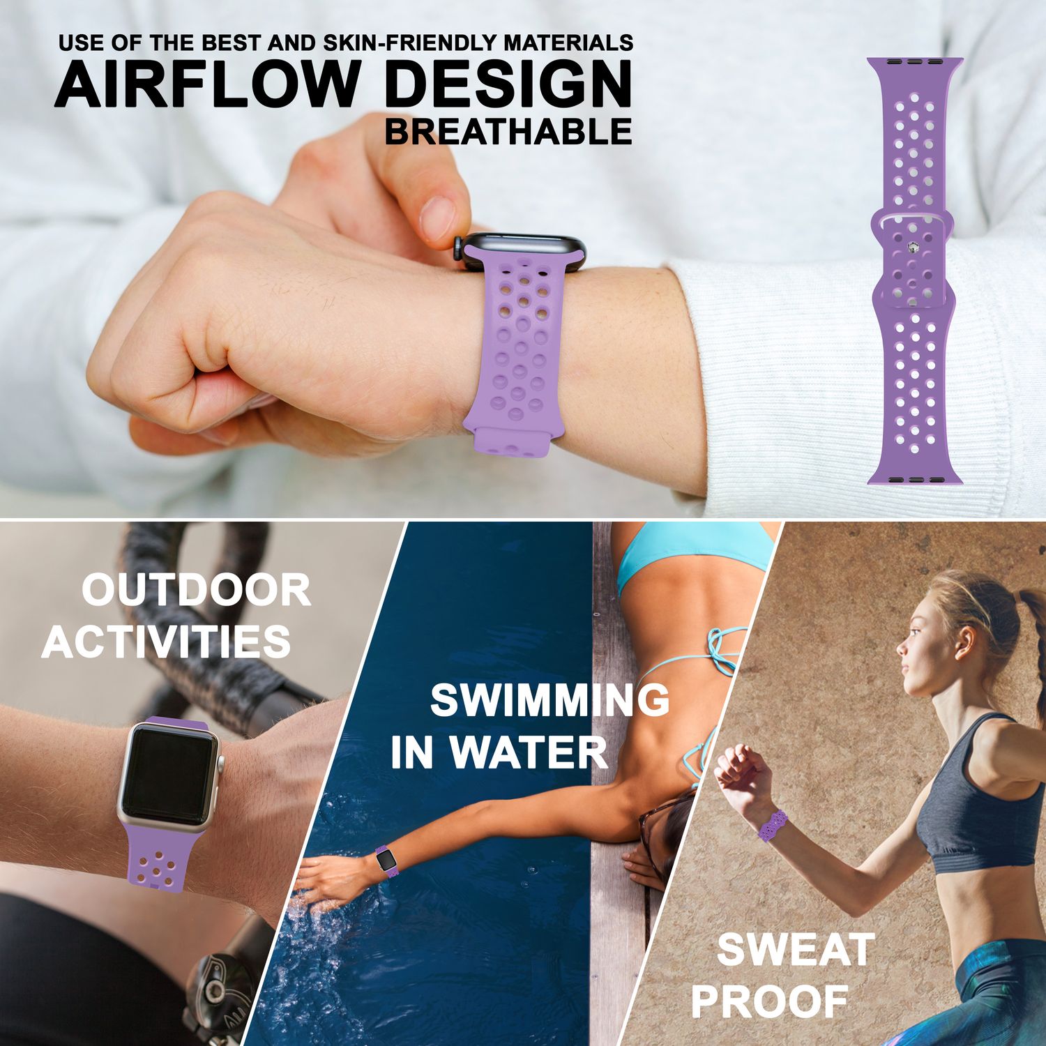 Silikon Armband gelocht für Apple Watch 42/44/45/49 mm | NALIA Berlin