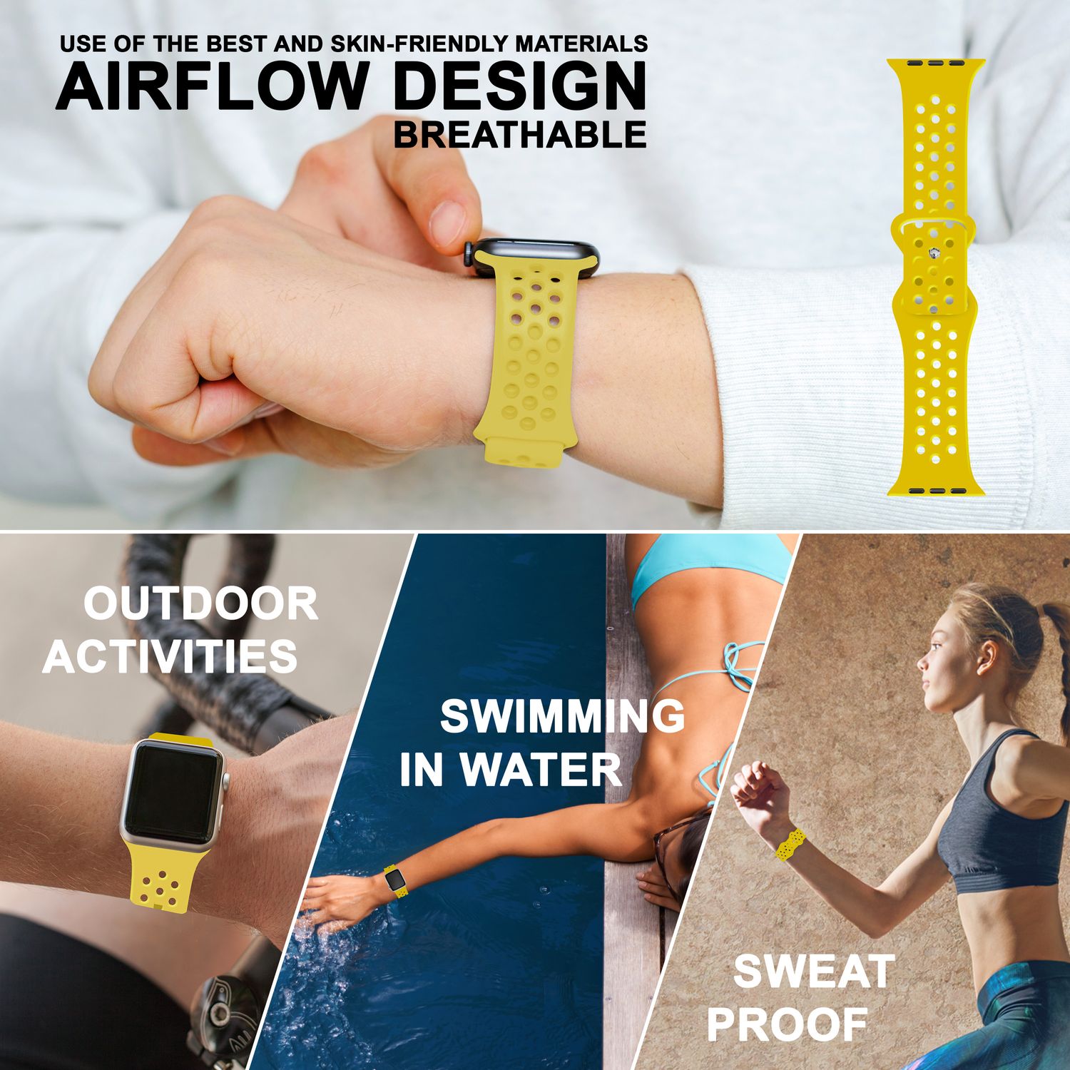 Silikon Armband gelocht für Apple Watch 42/44/45/49 mm | NALIA Berlin