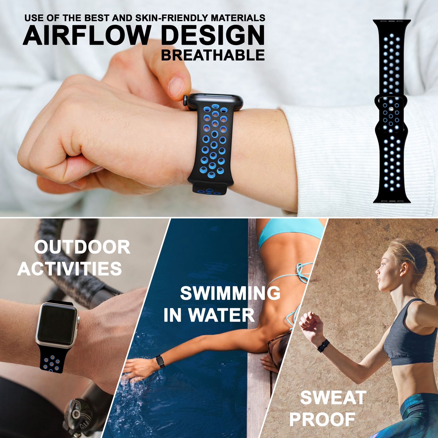 Silikon Armband Airflow für Apple Watch 38/40/41mm schwarz | NALIA Berlin