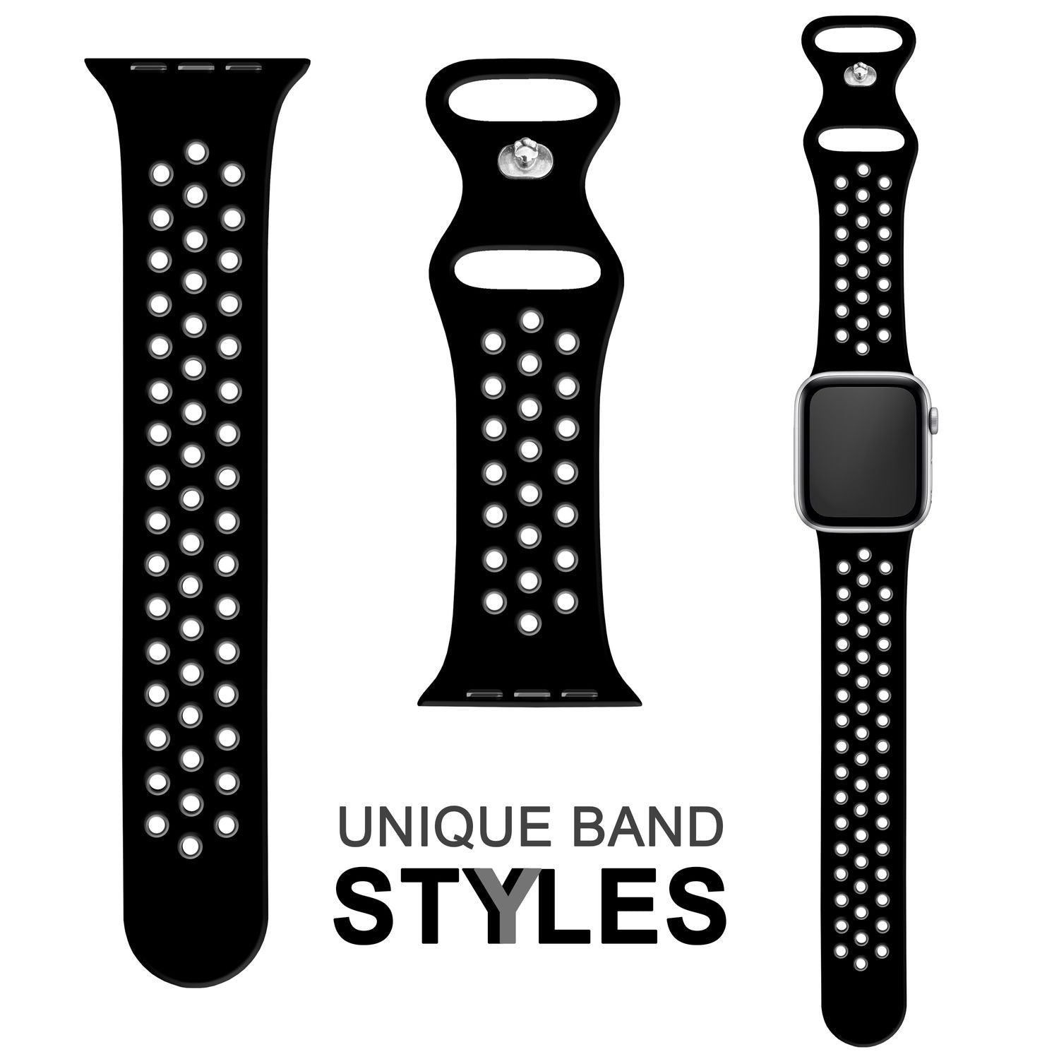 Silikon Armband Airflow für Apple Watch 42/44/45/49 mm schwarz | NALIA Berlin