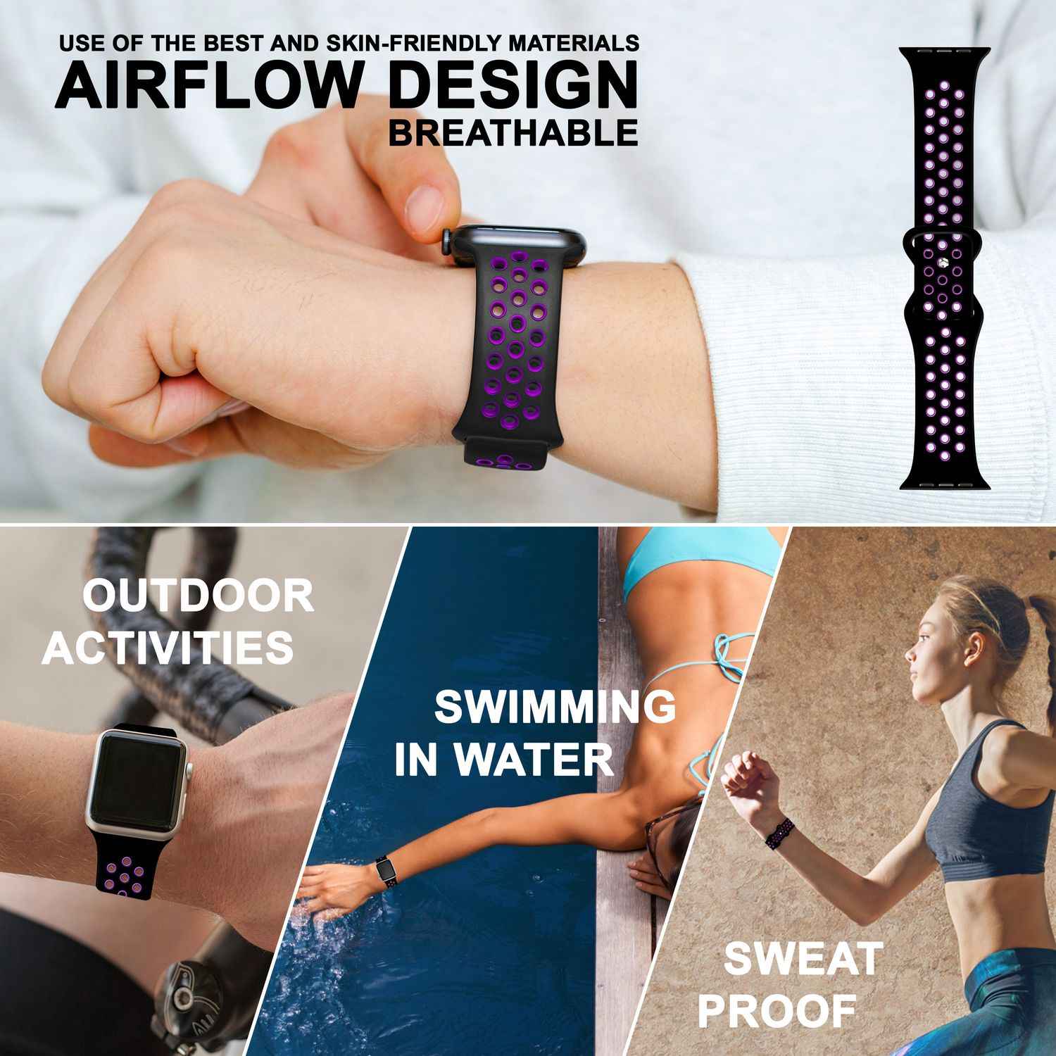 Airflow Silikon Armband für Apple Watch Ultra/Se/8/7/6/5/4/3/2/1, 42/44/45/49mm