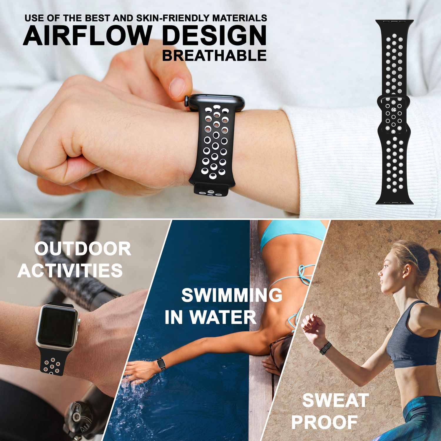 Airflow Silikon Armband für Apple Watch Ultra/Se/8/7/6/5/4/3/2/1, 42/44/45/49mm