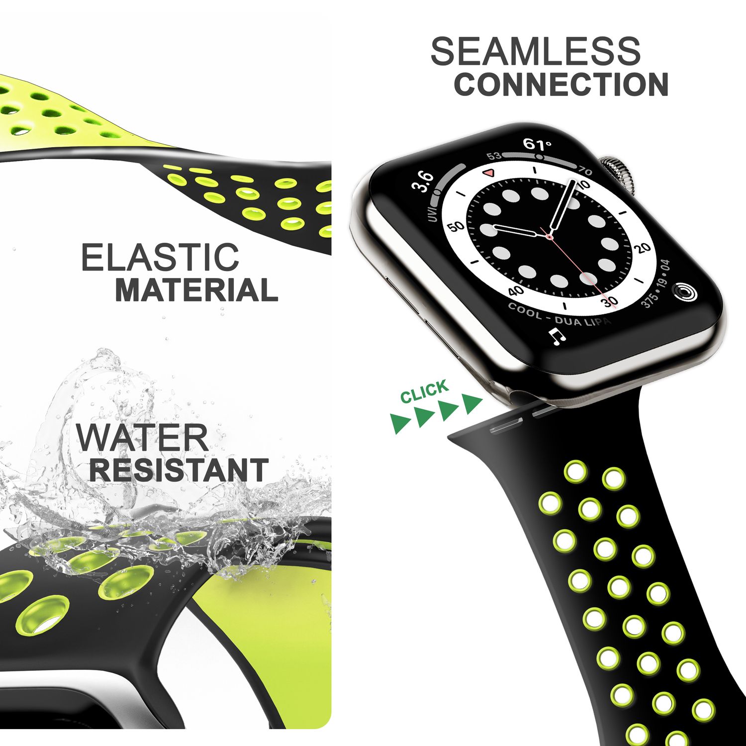 Silikon Armband Airflow für Apple Watch 42/44/45/49 mm schwarz | NALIA Berlin