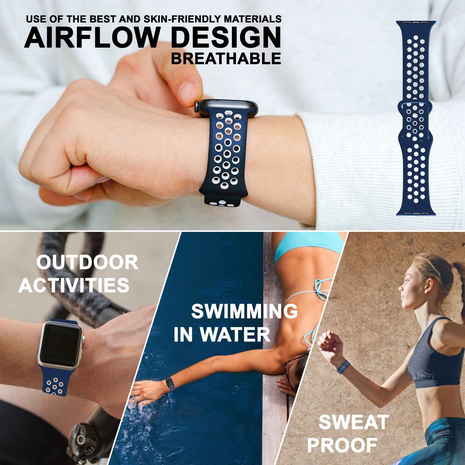 Airflow Silikon Armband für Apple Watch Ultra/Se/8/7/6/5/4/3/2/1, 42/44/45/49mm