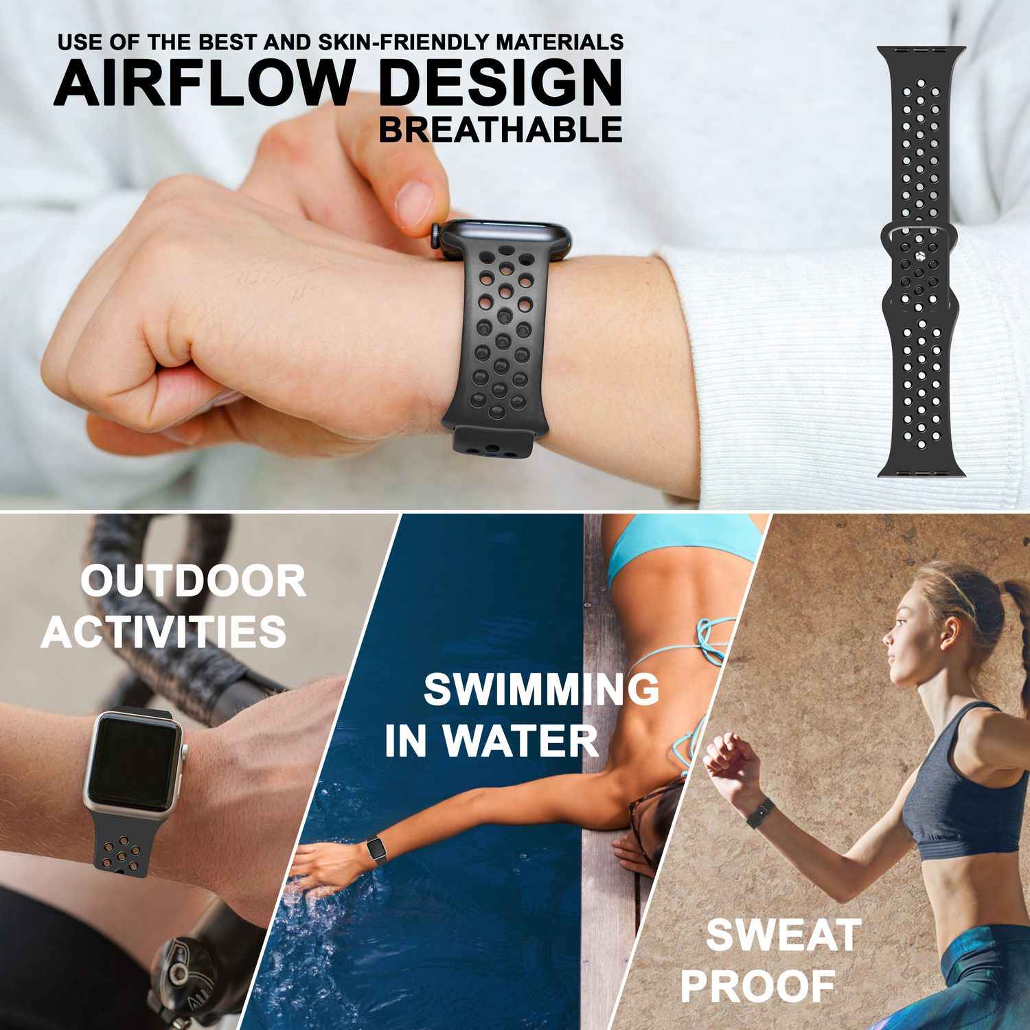 Airflow Silikon Armband für Apple Watch Ultra/Se/8/7/6/5/4/3/2/1, 42/44/45/49mm