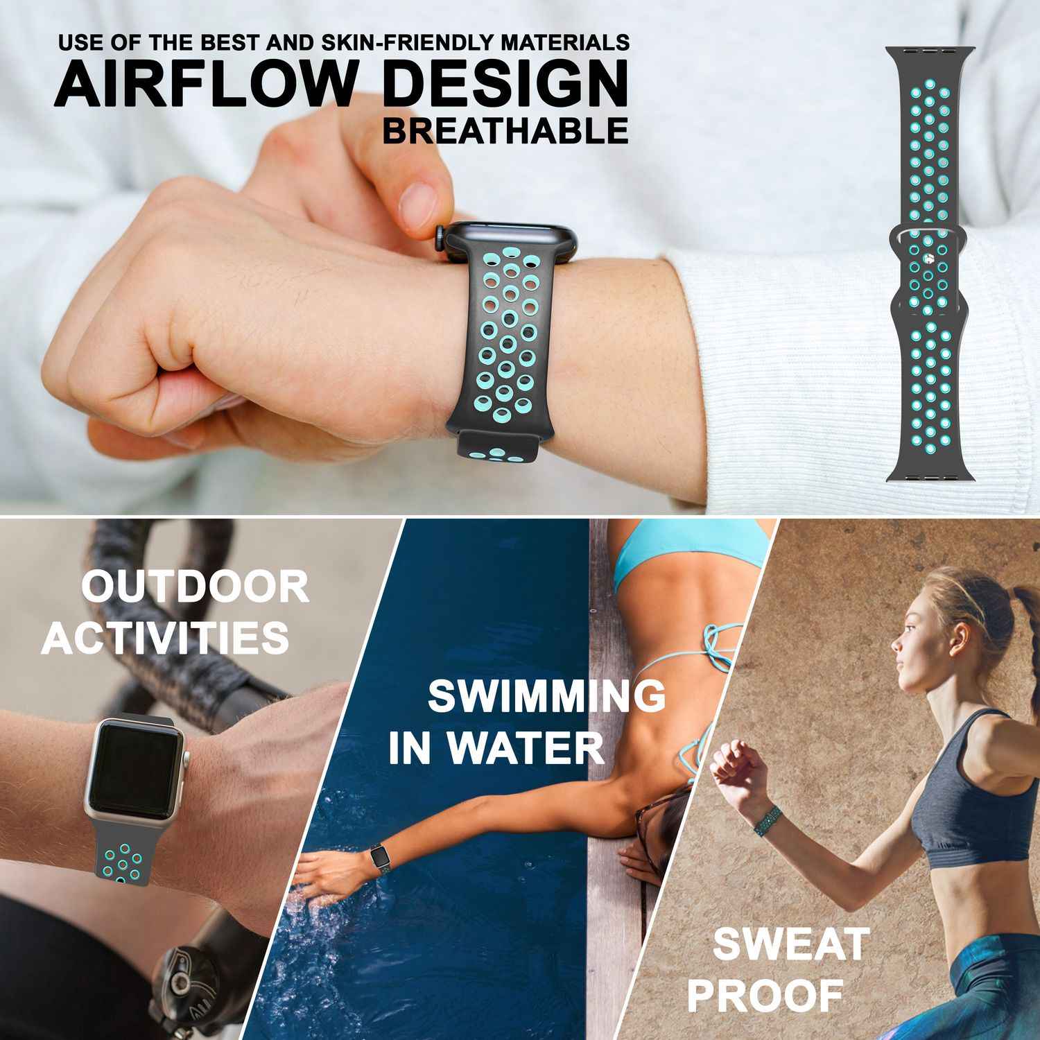 Airflow Silikon Armband für Apple Watch Ultra/Se/8/7/6/5/4/3/2/1, 42/44/45/49mm