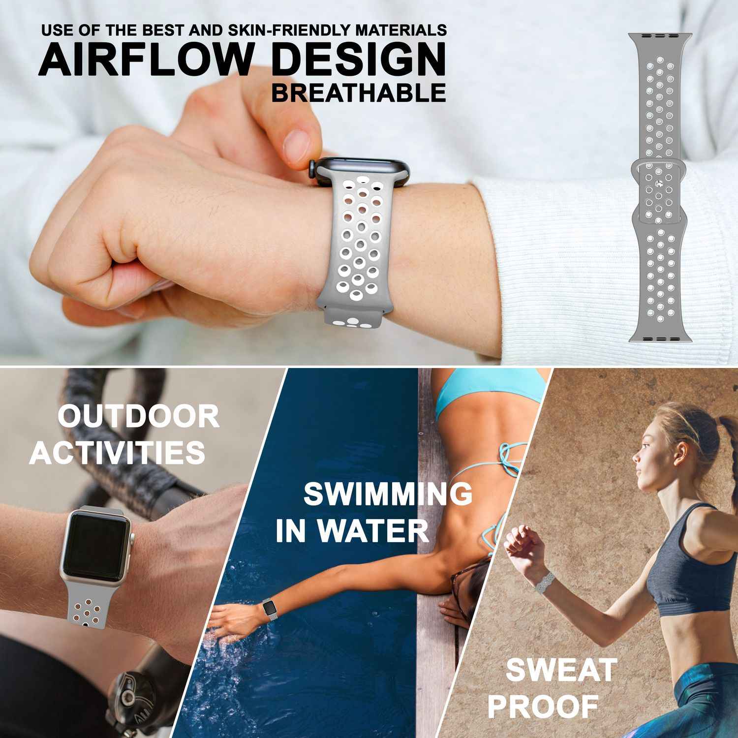 Airflow Silikon Armband für Apple Watch Ultra/Se/8/7/6/5/4/3/2/1, 42/44/45/49mm