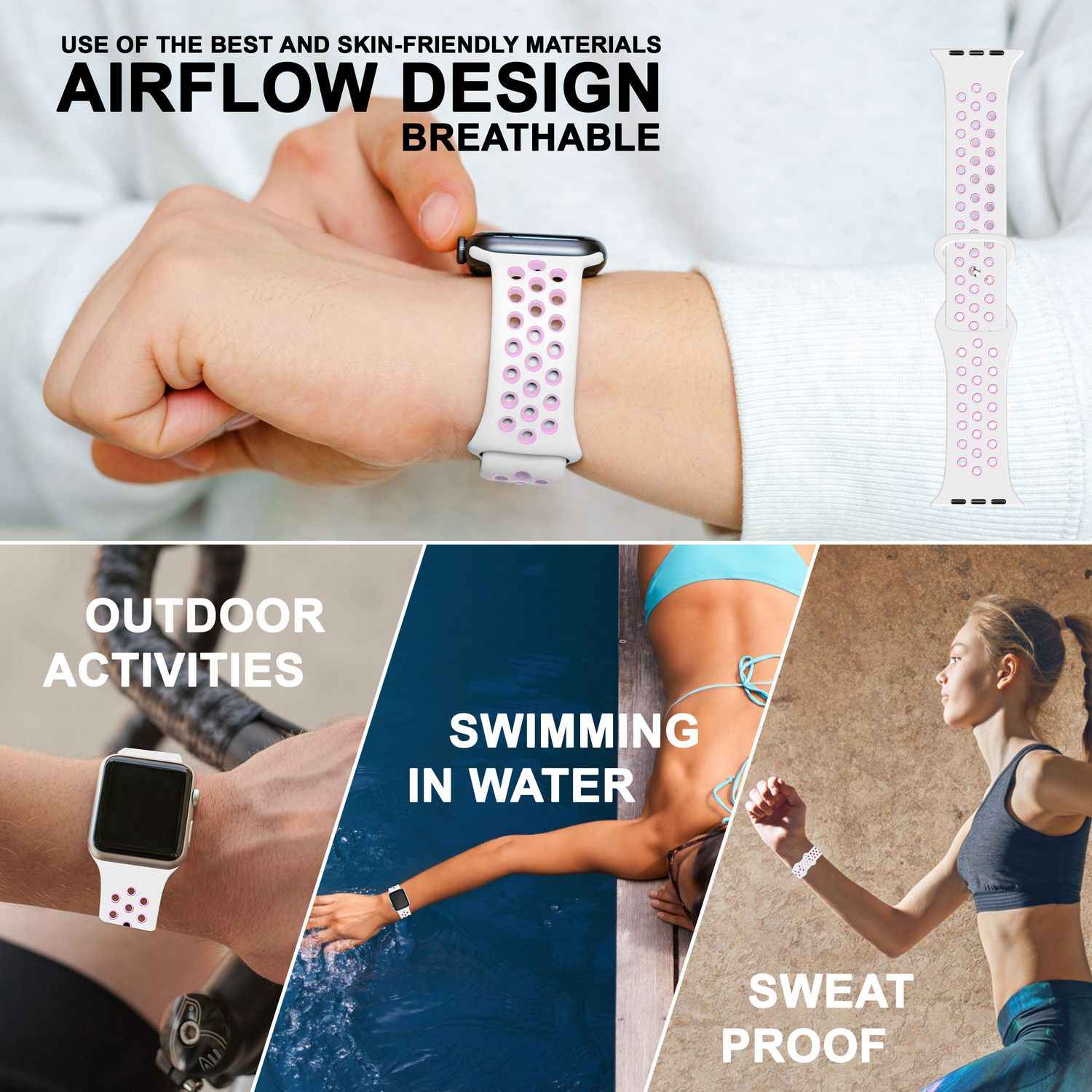 Airflow Silikon Armband für Apple Watch Ultra/Se/8/7/6/5/4/3/2/1, 42/44/45/49mm