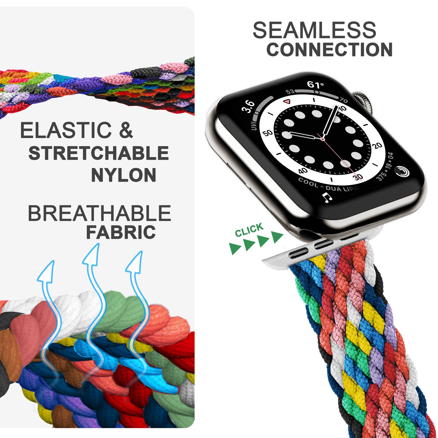 Uhrenarmband geflochten Nylon mehrfarbig für Apple Watch 42/44/45/49 mm