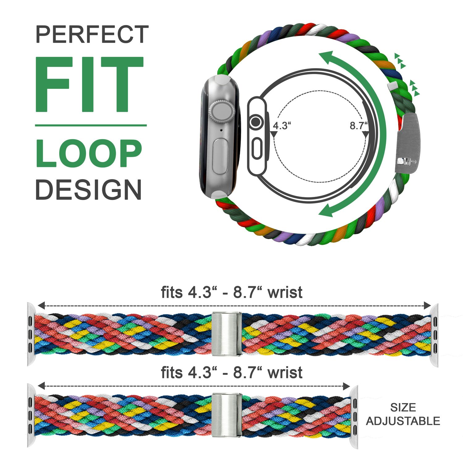 Uhrenarmband geflochten Nylon mehrfarbig für Apple Watch 42/44/45/49 mm