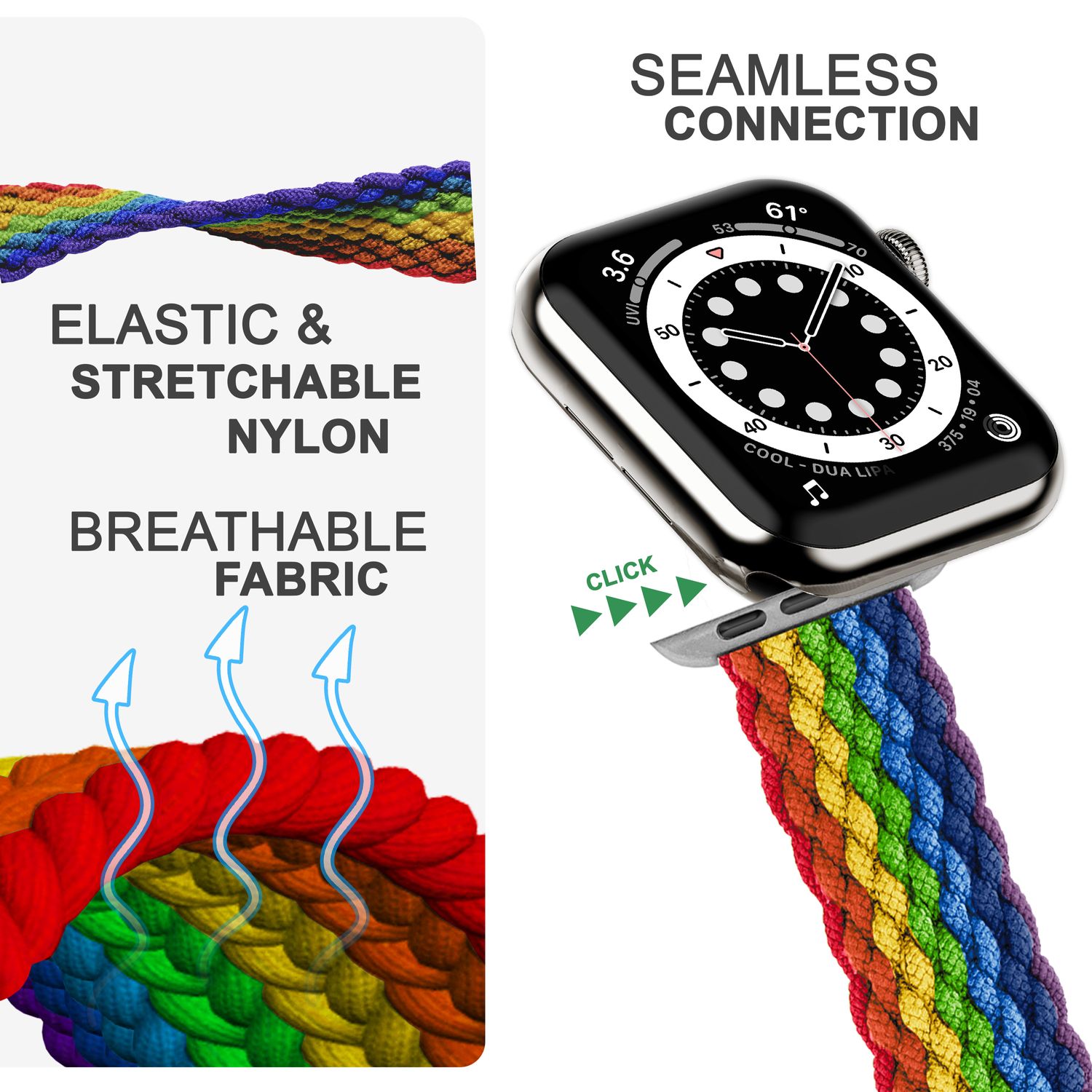 Uhrenarmband geflochten Nylon mehrfarbig für Apple Watch 42/44/45/49 mm
