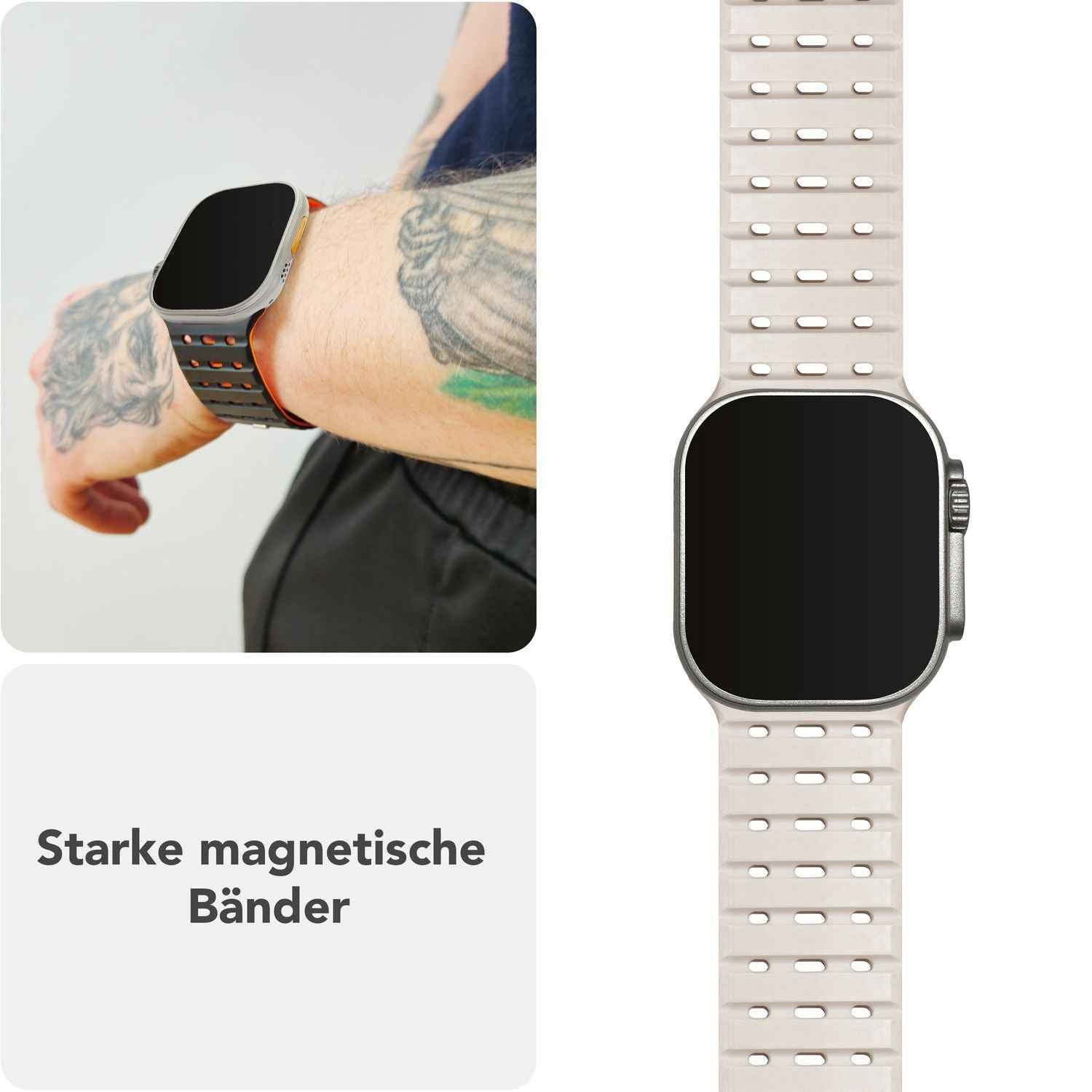 NALIA Volt Armband für Apple Watch Series Ultra/SE/10/9/8/7/6/5/4/3/2/1, Gehäusegröße 42/44/45/49mm, Silikon Magnet Loop Sportarmband mit Steck-Pin Verschluss