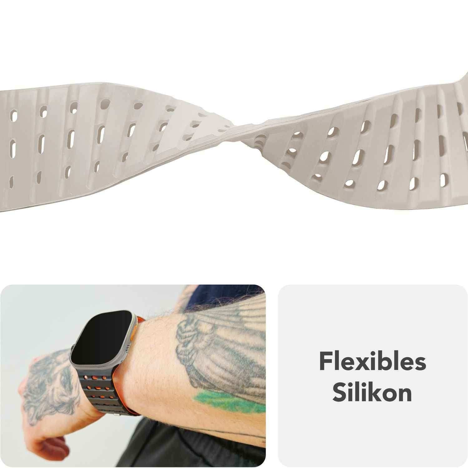 NALIA Volt Armband für Apple Watch Series Ultra/SE/10/9/8/7/6/5/4/3/2/1, Gehäusegröße 42/44/45/49mm, Silikon Magnet Loop Sportarmband mit Steck-Pin Verschluss