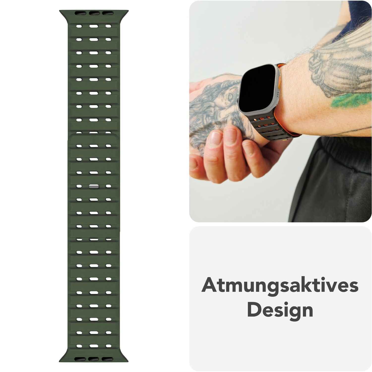 NALIA Volt Armband für Apple Watch Series Ultra/SE/10/9/8/7/6/5/4/3/2/1, Gehäusegröße 42/44/45/49mm, Silikon Magnet Loop Sportarmband mit Steck-Pin Verschluss