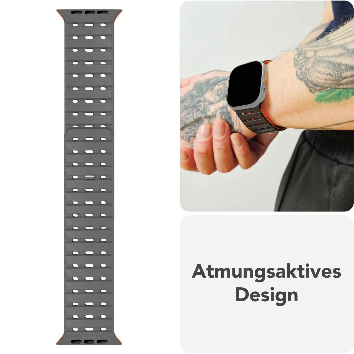 NALIA Volt Armband für Apple Watch Series Ultra/SE/10/9/8/7/6/5/4/3/2/1, Gehäusegröße 42/44/45/49mm, Silikon Magnet Loop Sportarmband mit Steck-Pin Verschluss