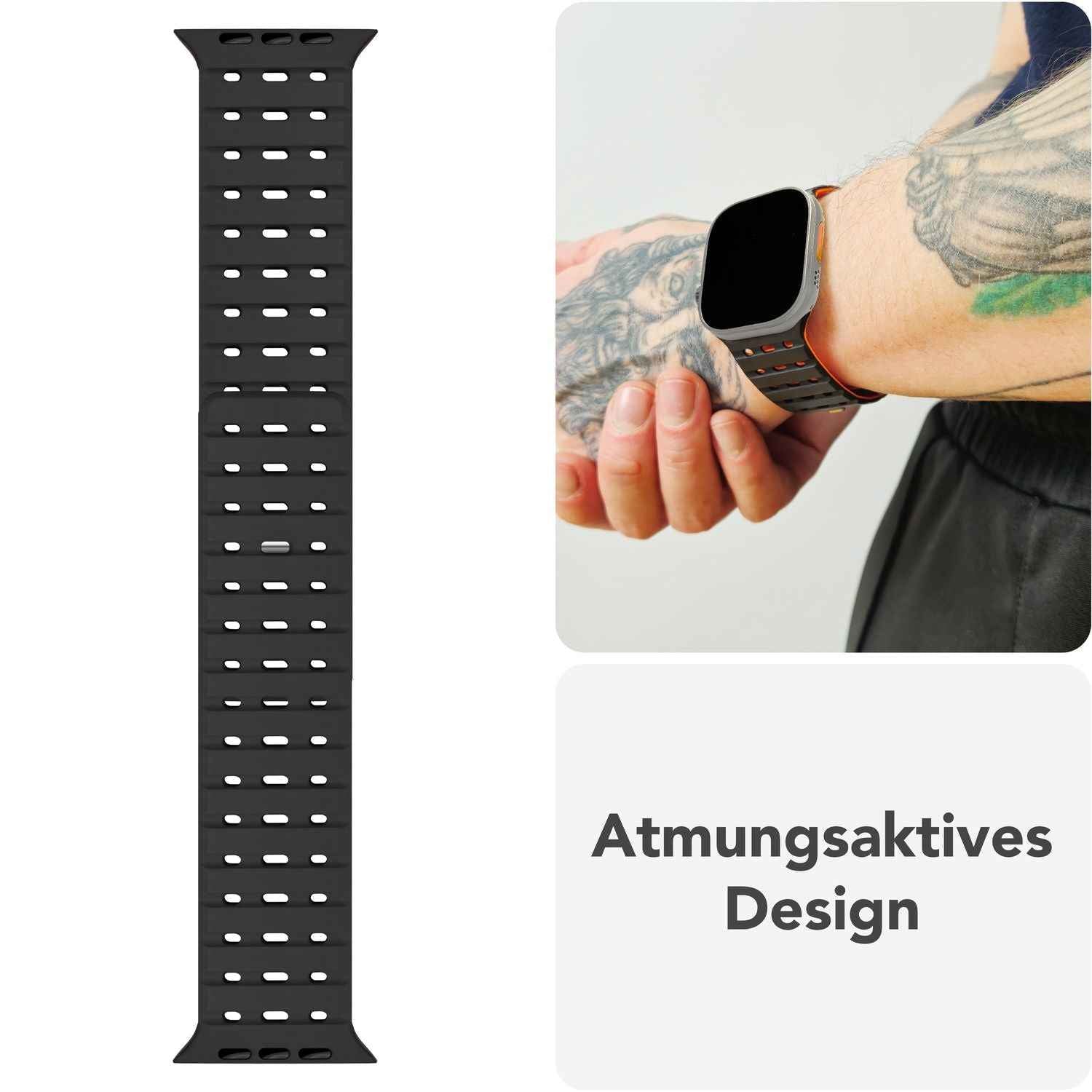 NALIA Volt Armband für Apple Watch Series Ultra/SE/10/9/8/7/6/5/4/3/2/1, Gehäusegröße 42/44/45/49mm, Silikon Magnet Loop Sportarmband mit Steck-Pin Verschluss