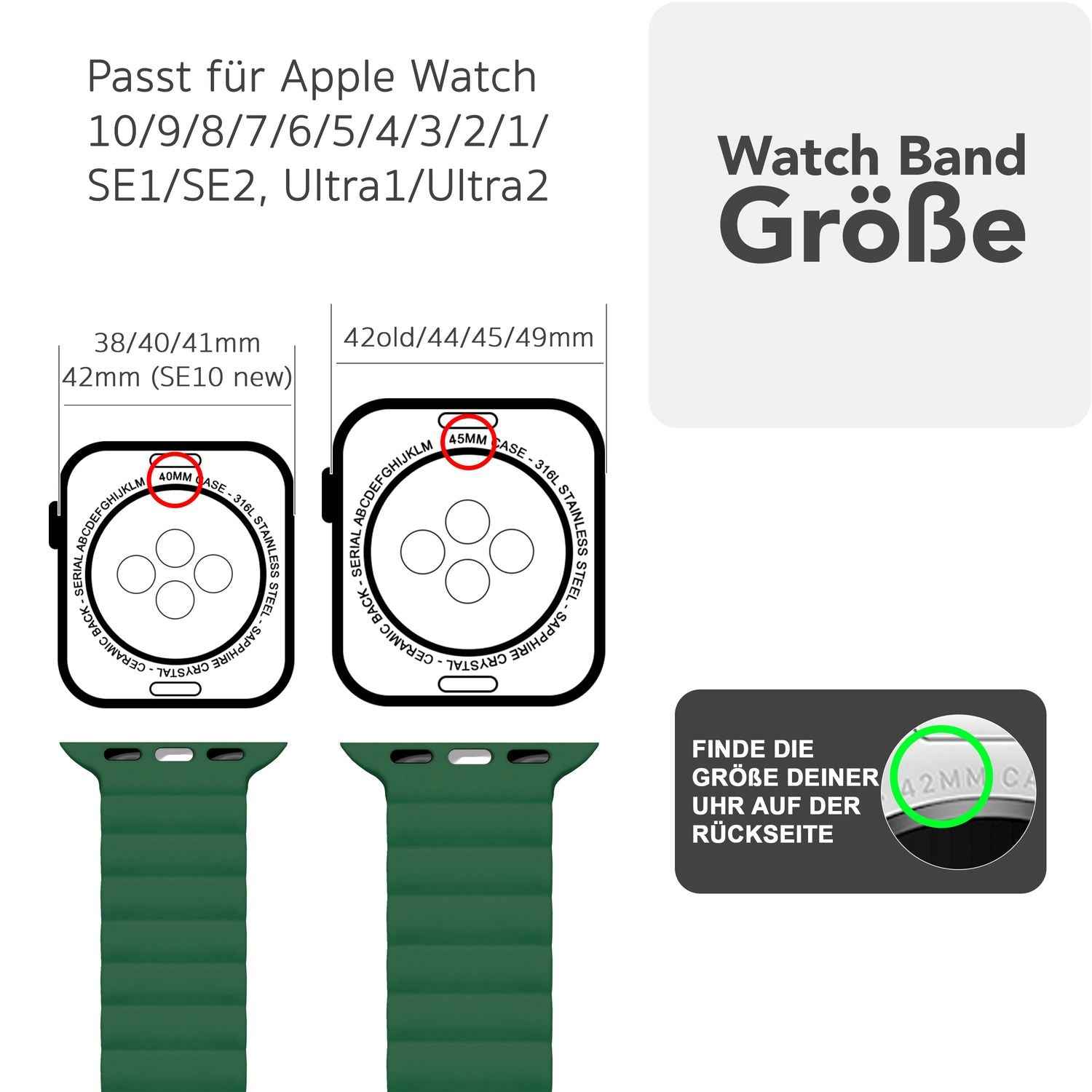 NALIA Core Armband für Apple Watch SE/10/9/8/7/6/5/4/3/2/1, Gehäusegröße 38/40/41/42mm, Atmungsaktives Silikon Magnet Loop Sportarmband mit Rillen Design