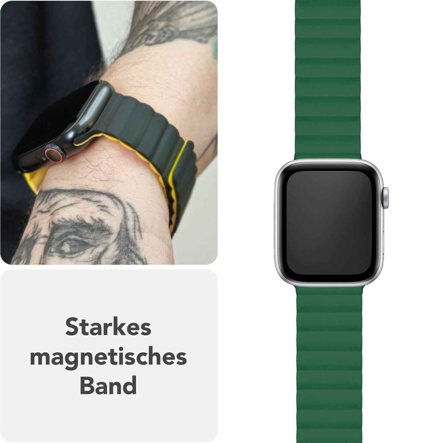 NALIA Core Armband für Apple Watch SE/10/9/8/7/6/5/4/3/2/1, Gehäusegröße 38/40/41/42mm, Atmungsaktives Silikon Magnet Loop Sportarmband mit Rillen Design