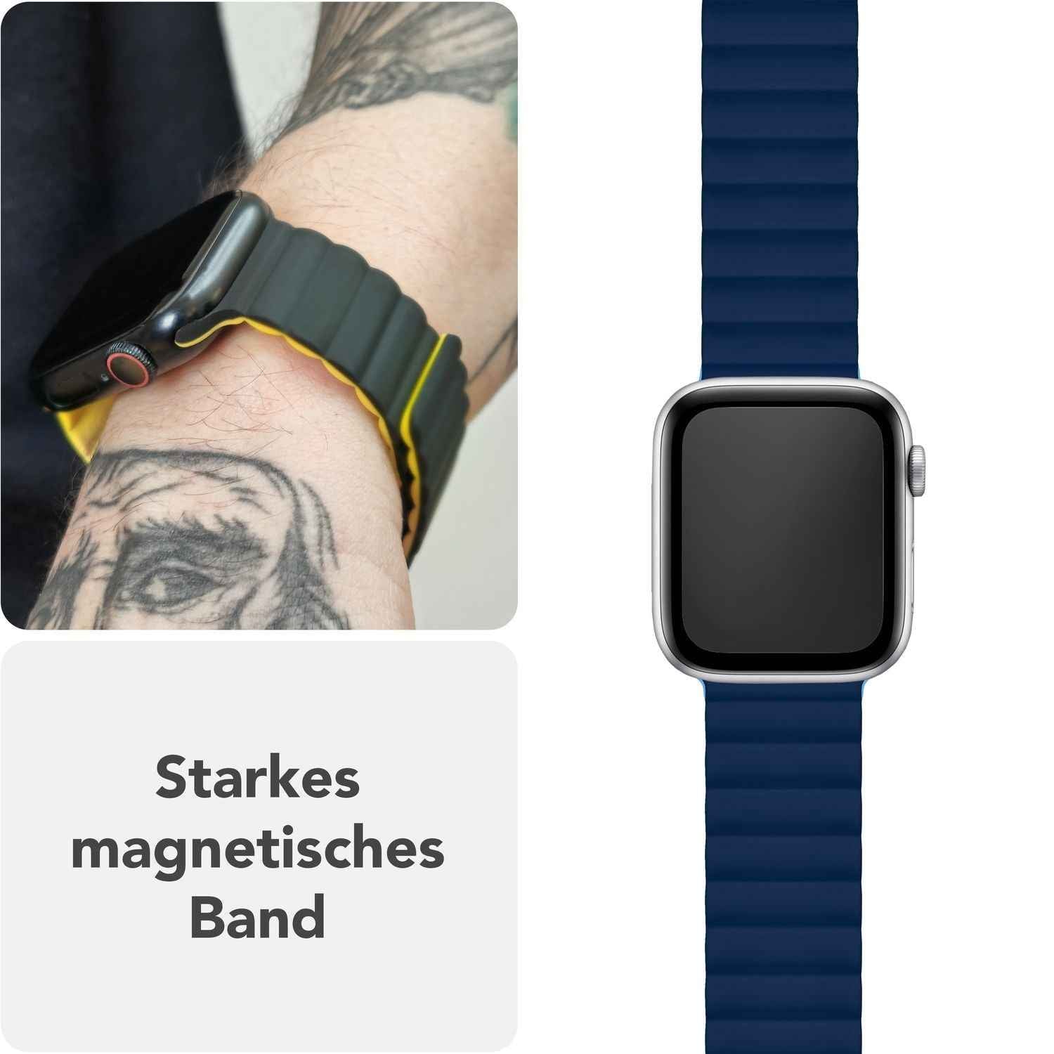 NALIA Core Armband für Apple Watch SE/10/9/8/7/6/5/4/3/2/1, Gehäusegröße 38/40/41/42mm, Atmungsaktives Silikon Magnet Loop Sportarmband mit Rillen Design