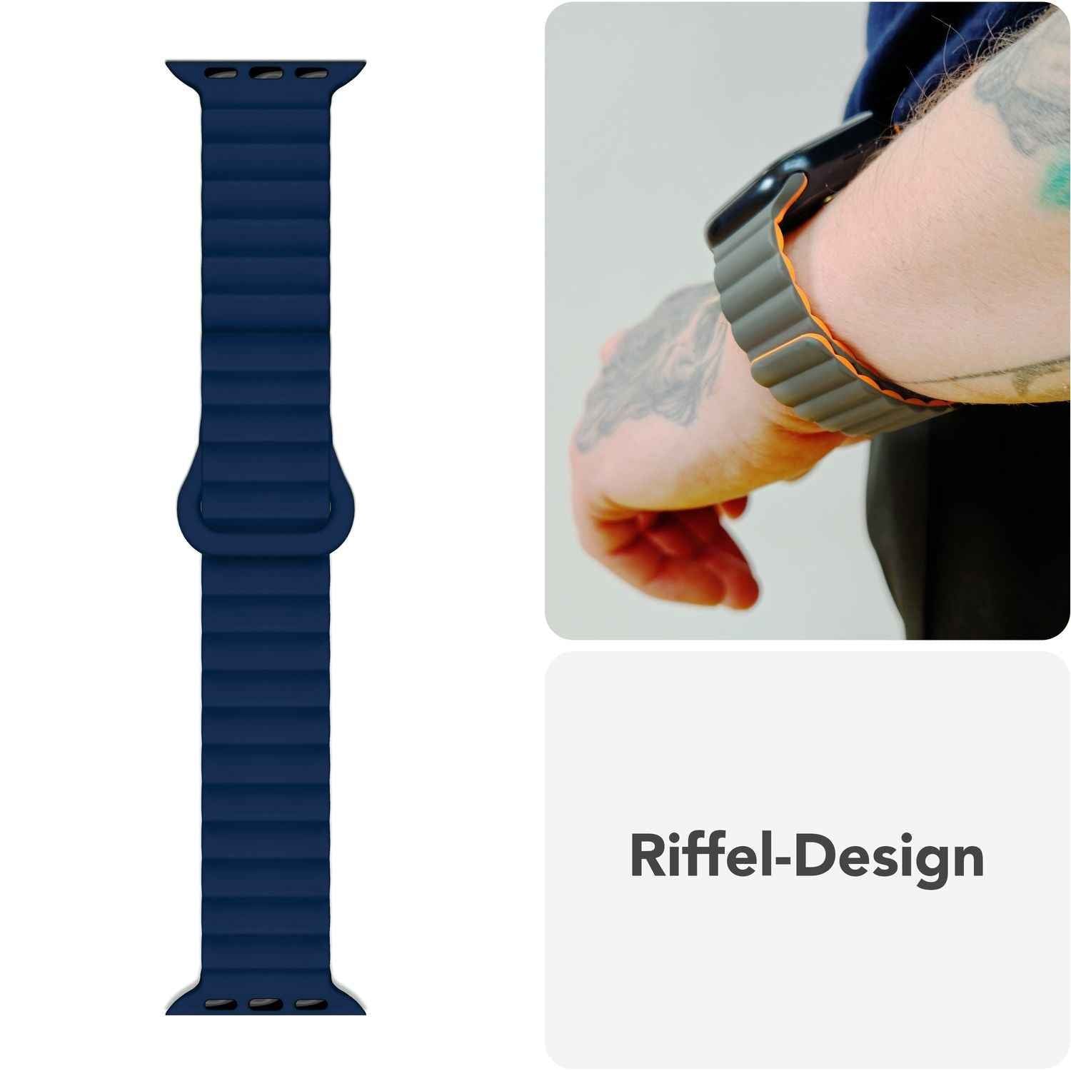 NALIA Core Armband für Apple Watch SE/10/9/8/7/6/5/4/3/2/1, Gehäusegröße 38/40/41/42mm, Atmungsaktives Silikon Magnet Loop Sportarmband mit Rillen Design