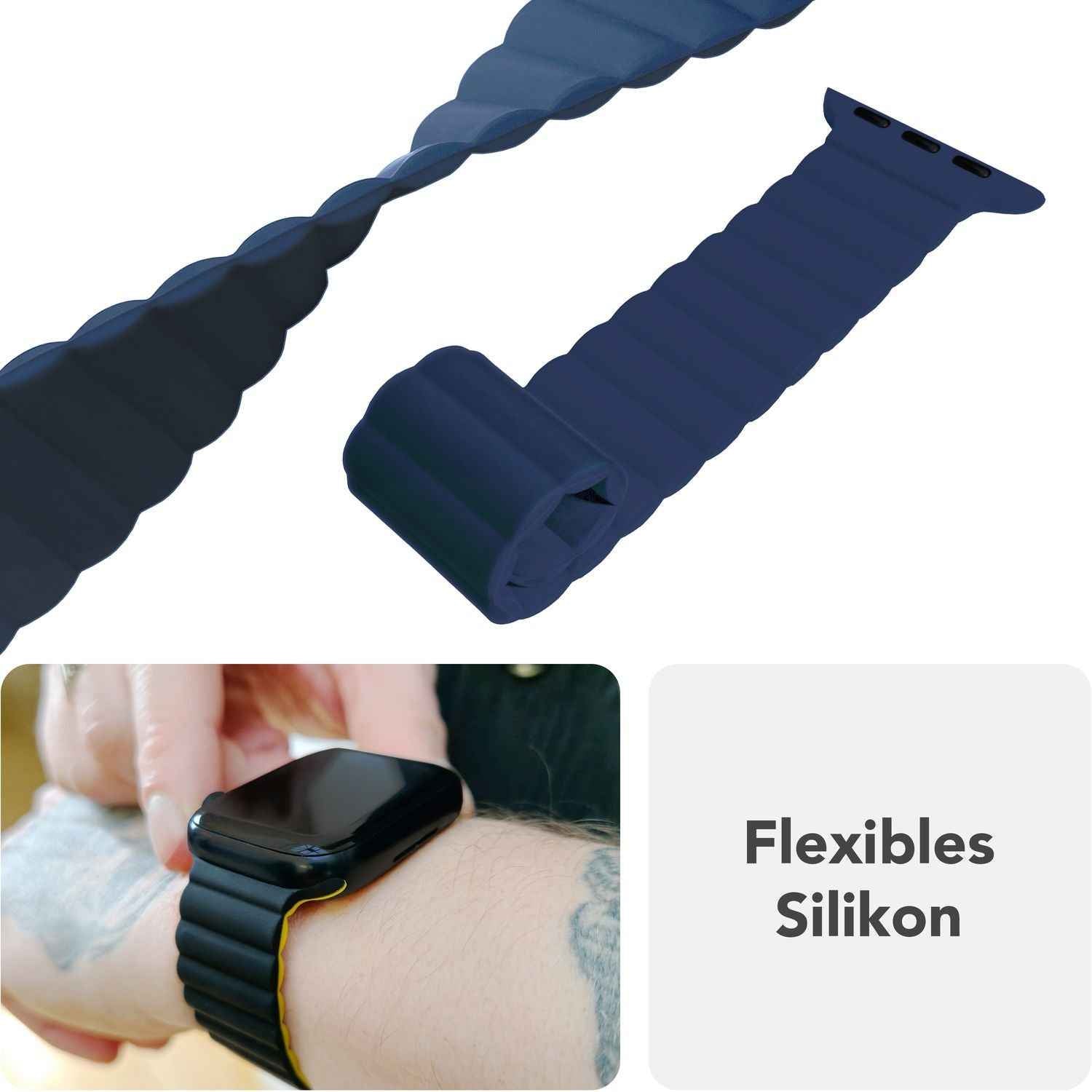 NALIA Core Armband für Apple Watch SE/10/9/8/7/6/5/4/3/2/1, Gehäusegröße 38/40/41/42mm, Atmungsaktives Silikon Magnet Loop Sportarmband mit Rillen Design